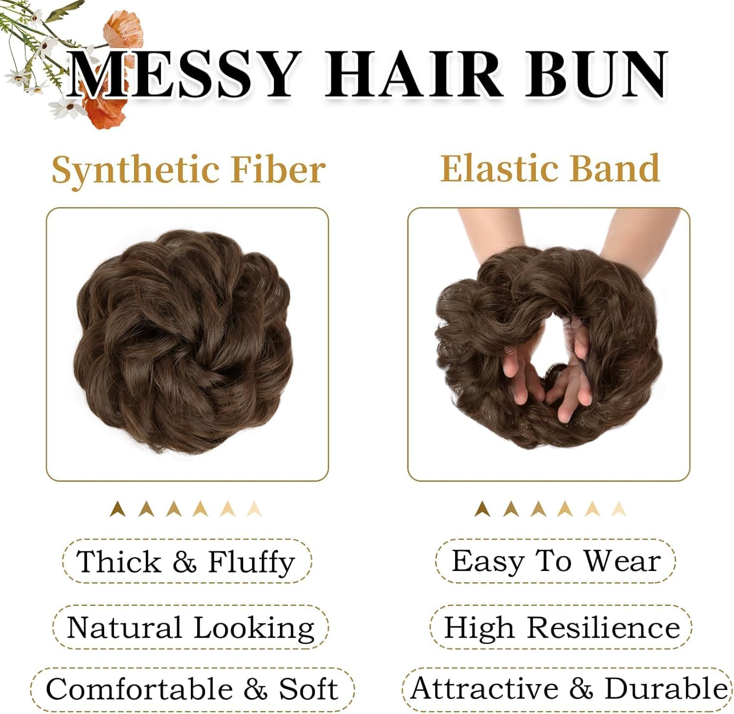 1PCS Messy Hair Bun Hair Scrunchies Extension Curly Wavy Messy Synthetic Chignon for Women Updo Hairpiece(Color:8#) image number 1