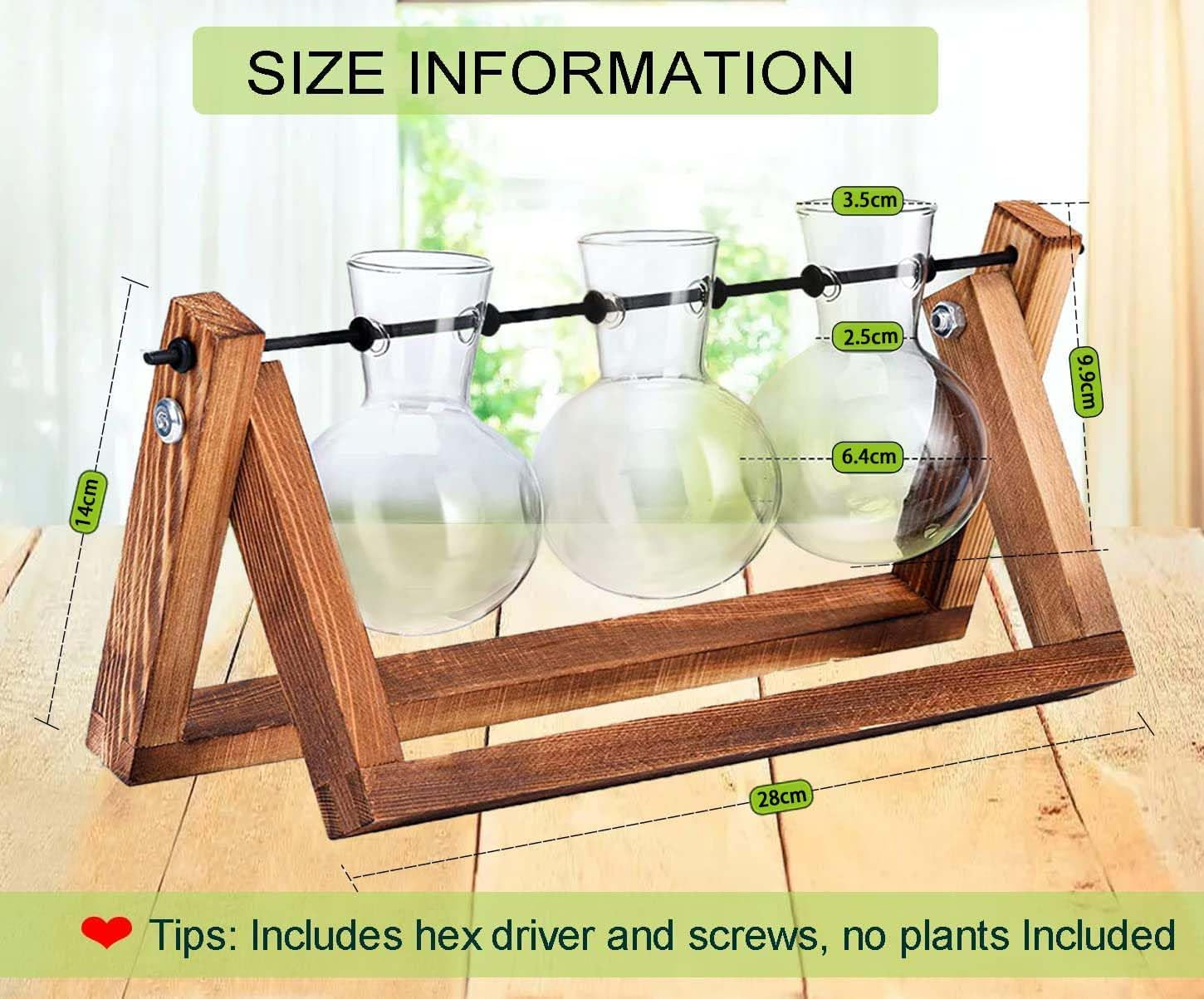 Cozioz Retro Wooden Stand Plant Propagation Station with 3 Glass Vases &ndash; Desktop Terrarium Planter for Hydroponics, Ideal for Indoor Office, Home Decor, and Gifts for Plant Lovers image number 5