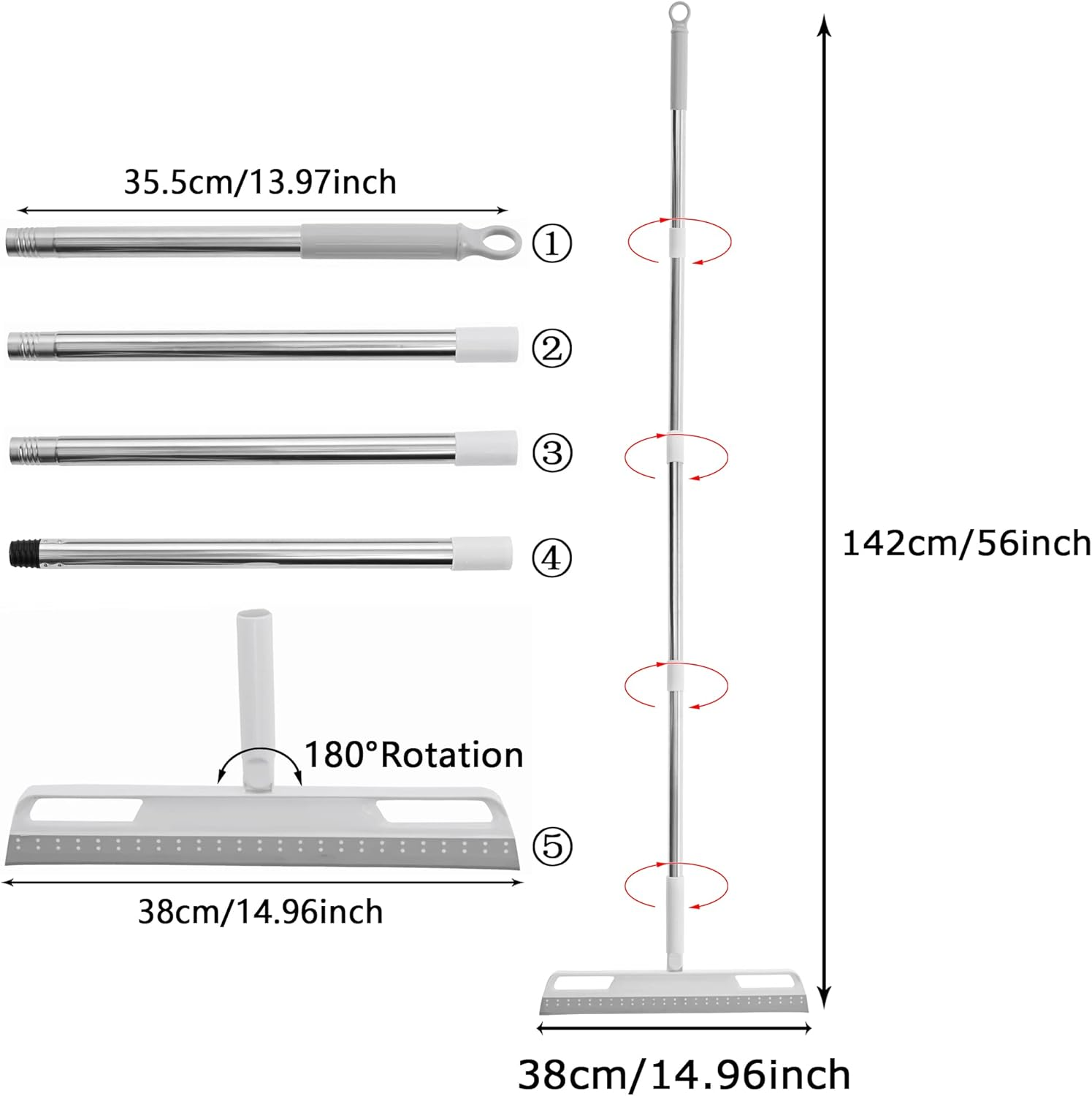 Multifunction Magic Broom, Household Silicone Wiper Floor Squeegee Non-Stick Hair Sweeping Tool 4 in 1 Adjustable Floor Scraping Sweeper for Bathroom, Window, Kitchen, Tile Floor Cleaning (Grey) image number 1