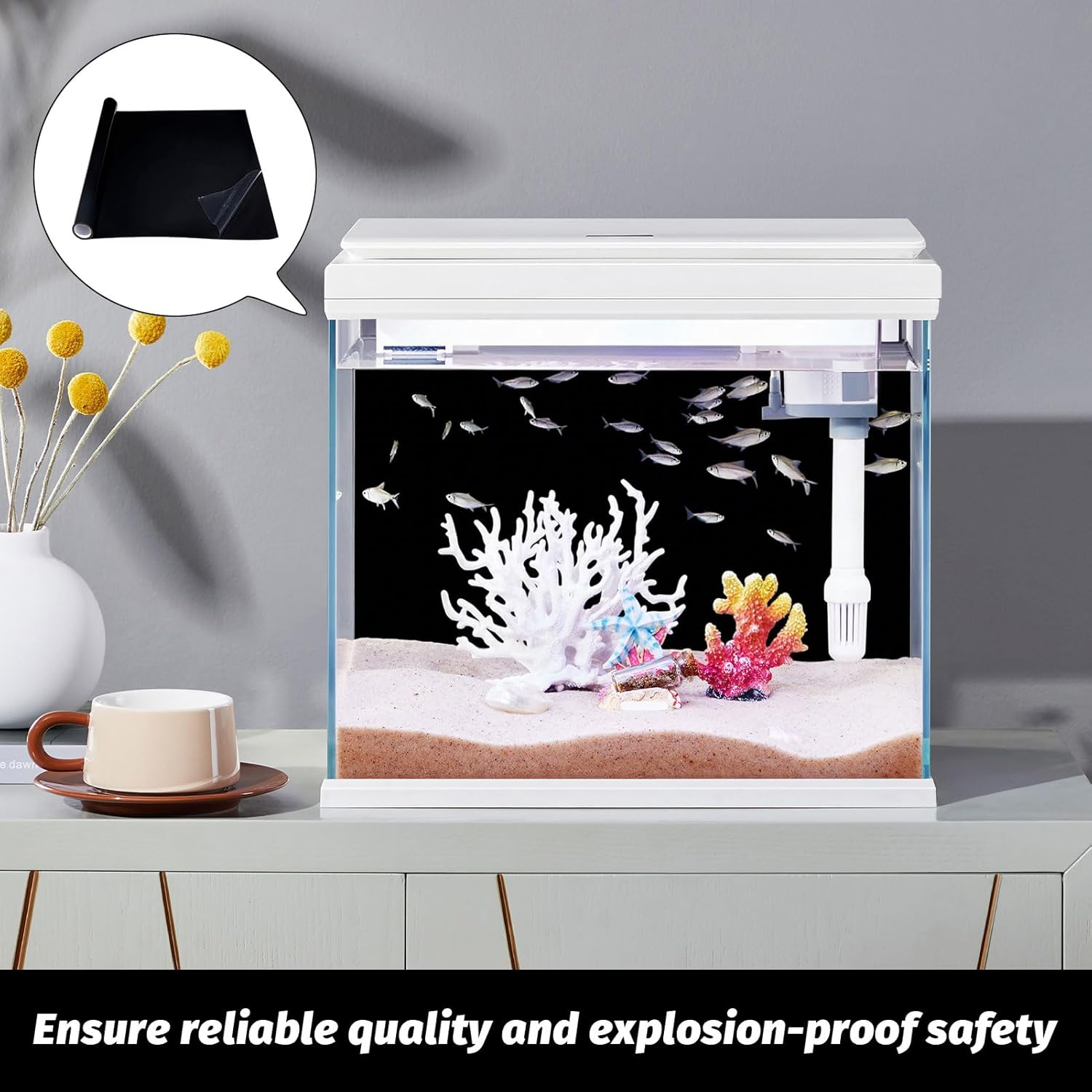Black Aquarium Background Static Cling, Fish Tank Background, Fish Tank Decorations, Self Adhensive Black Tank Background, Aquarium Wallpaper for Aquarium Decoration and Coloring image number 3