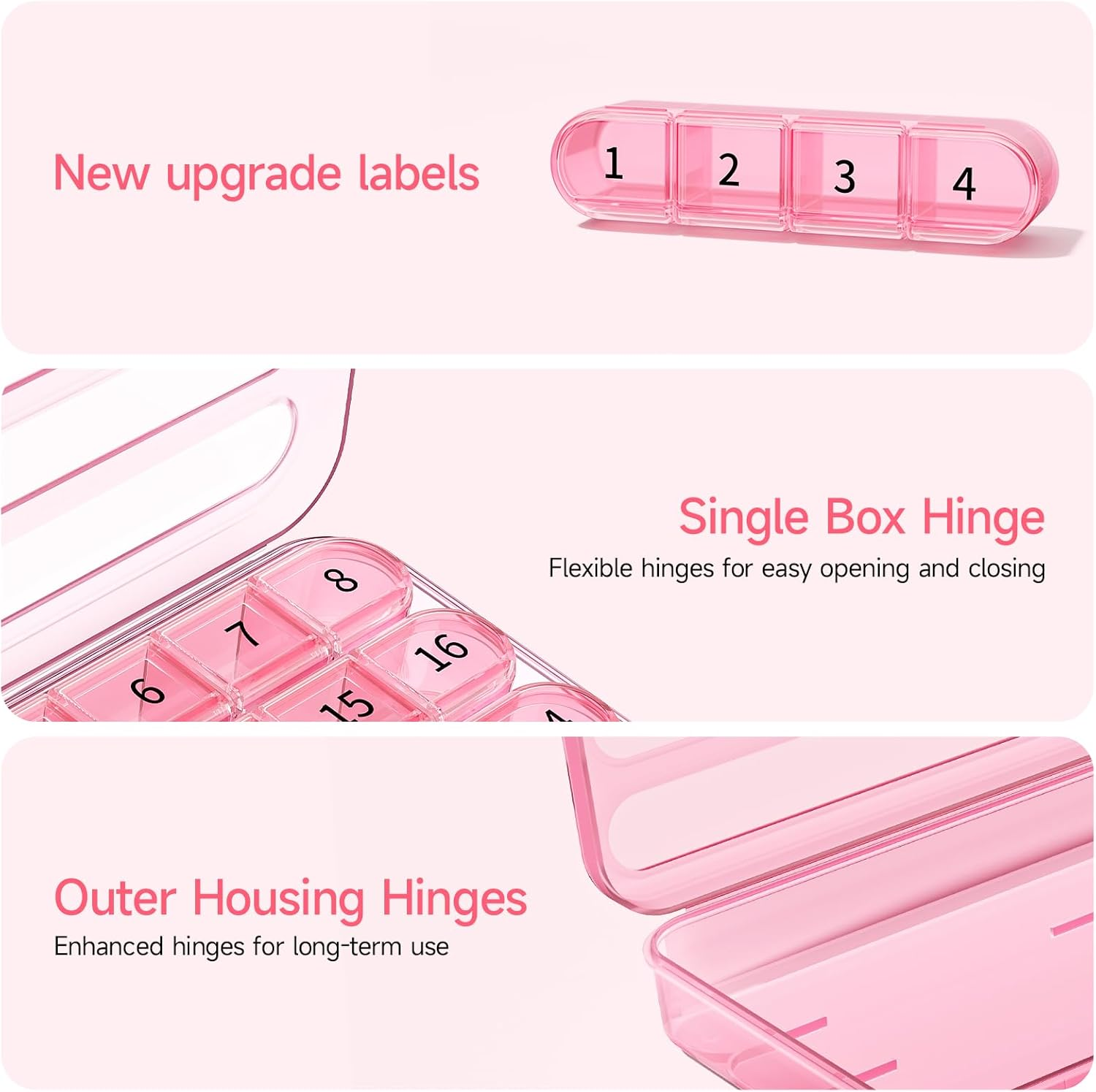 Zoksi Monthly Pill Organizer 1 Time a Day, 30 Day Pill Box Organizer Once a Day, One Month Large Pill Case for Travel, 31 Day Daily Medcine Container for Vitamins, Supplement & Medication (Pink) - Olive image number 7