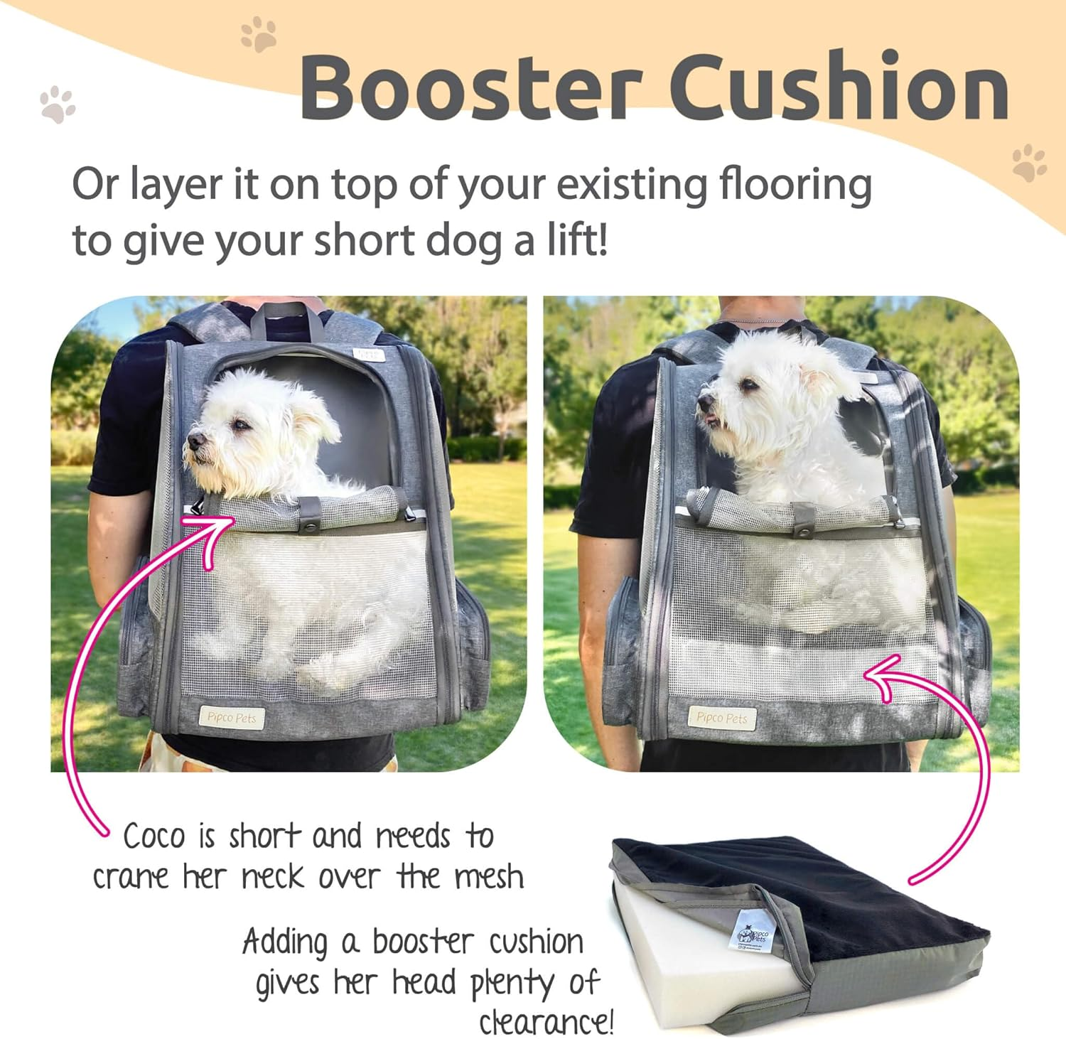 PIPCO PETS - Replacement Cushion for Pet Backpack Carrier | Plush Foam Pillow for Travel Bag: Dogs, Cats, Rabbits, Small Pets | Machine-Washable Waterproof Cover | Booster Cushion, Spare Mat image number 1