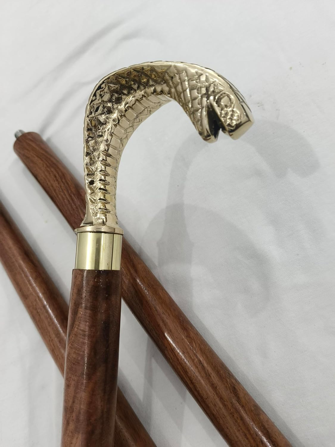 Vintage Wooden Walking Stick with Gold Snake Handle, Wooden Cane with Brass Cobra Design, Vintage-Style Mobility Support image number 5