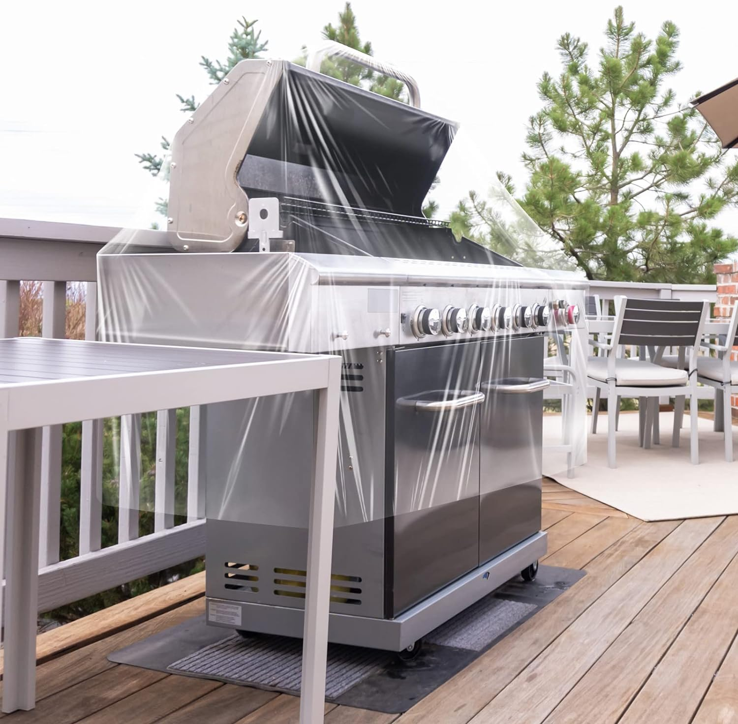 Hoolerry 60 Inch Clear BBQ Grill Barbecue Cover Plastic Heavy Duty Waterproof Outdoor Furniture Cover UV Resistant for Charbroil Grills and More image number 3