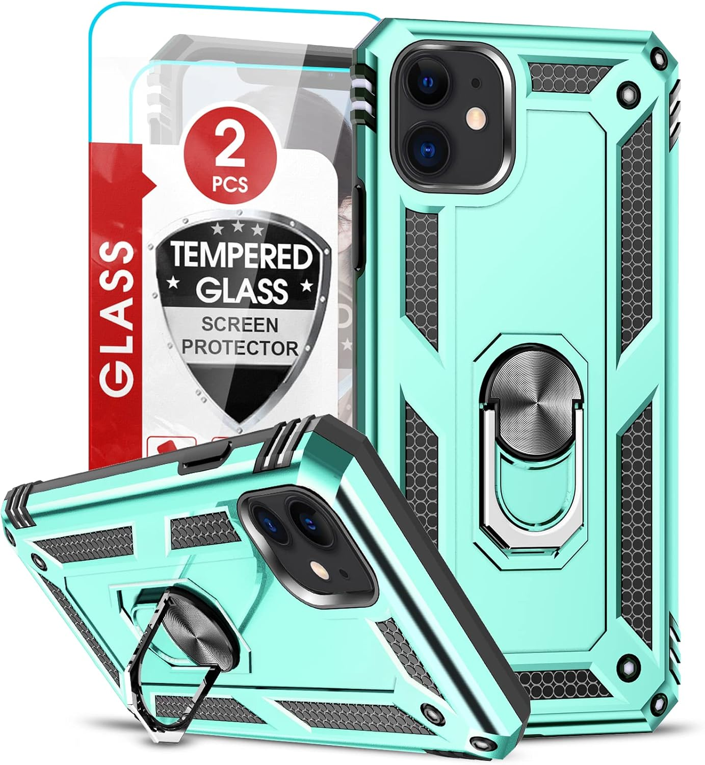 Leyi for Iphone SE Case 2022, Iphone SE 3Rd Generation Case with [2Pack] Tempered Glass Screen Protector, [Military-Grade] Cover with Magnetic Ring Kickstand for Iphone SE 2022/2020, Black