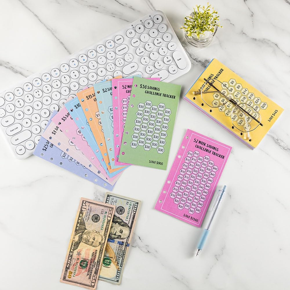 48 Sheets 100 Envelopes Money Saving Challenge Binder Trackers,6 Ring A6 Binders Savings Challenge Trackers Cards for Budget Planner,Savings Challenge Multiple Budget Sheets for Cash Stuffing Binder image number 5