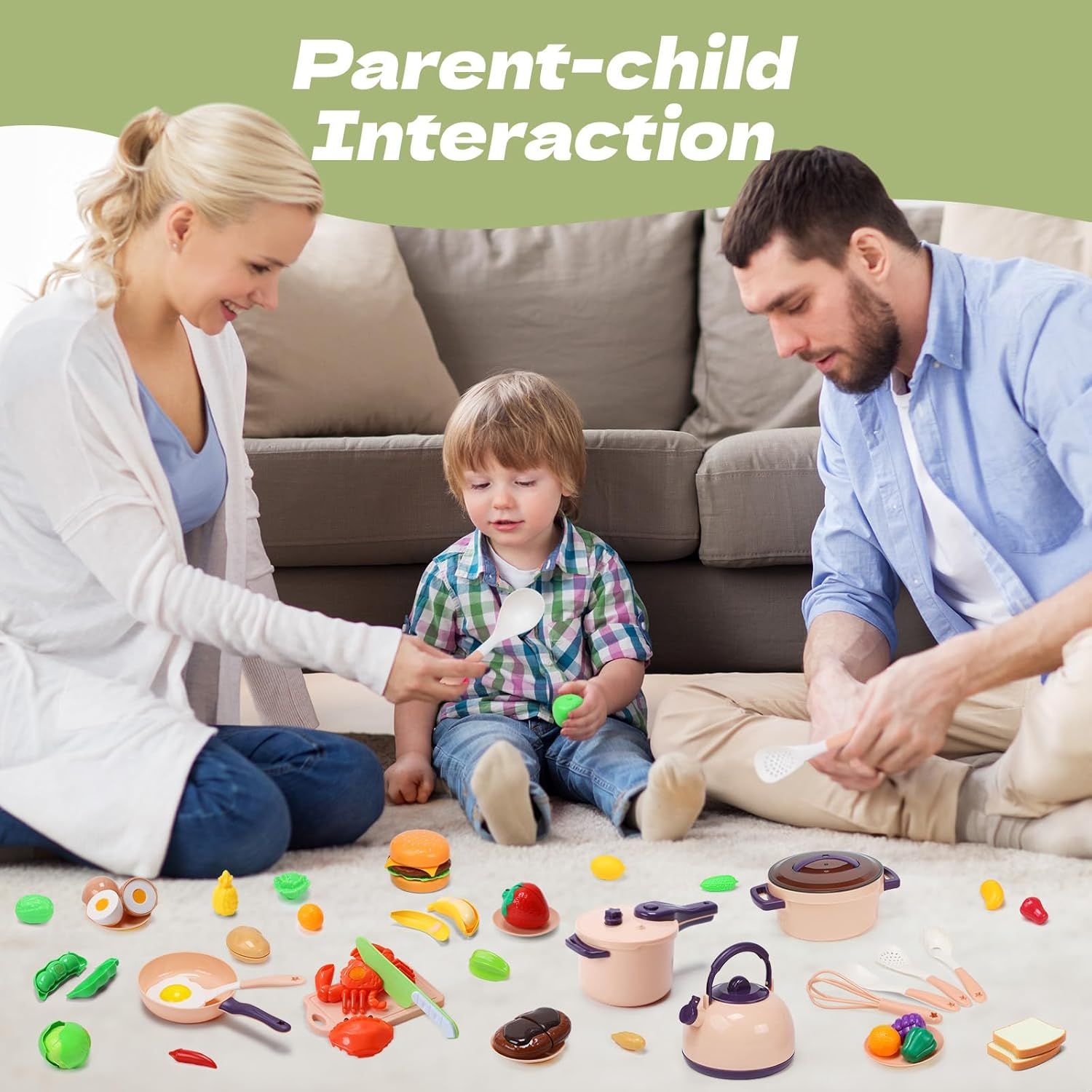 CUTE STONE 51-Piece Mini Play Kitchen Accessories for Kids, Pretend Cooking Playset with Pots, Pans, Utensils, Cutting Fun Fruits & Veggies, Learning Gift for Toddlers, Girls & Boys image number 5