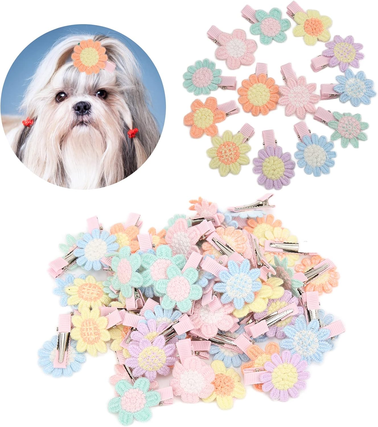 Cute Puppy Supplies Dog Accessories for Small Dogs,Dog Hair Flower Clips,Cute Floral Pet Hair Clips, Six Petal Flower Funny Adorable Decorative Pet Flower image number 3