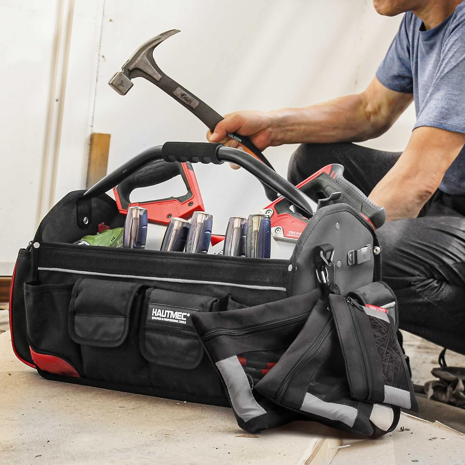 HAUTMEC 3 Pieces Small Tool Pouch, Multi Function Zippered Tool Poly Bag with Mesh Window, Heavy-Duty Clip Organizer HT0126-TB image number 3