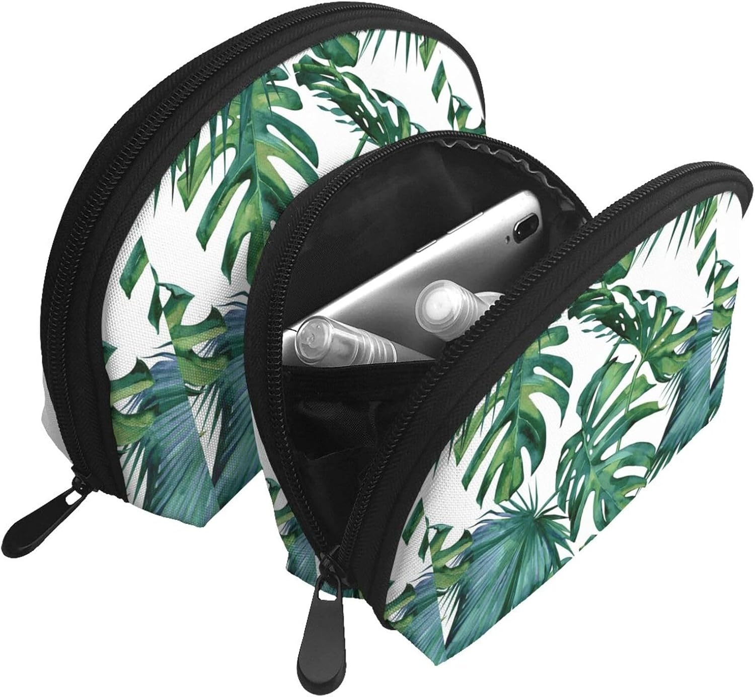 Cozimangoe Coin Pouch Makeup Bags Set, 2 Piece Shell Shape Cosmetic Bag with Pockets for Daily Travel Handbag Lipstick Keys Toiletry, Personalized Tropical Palm Leaves 1 image number 4