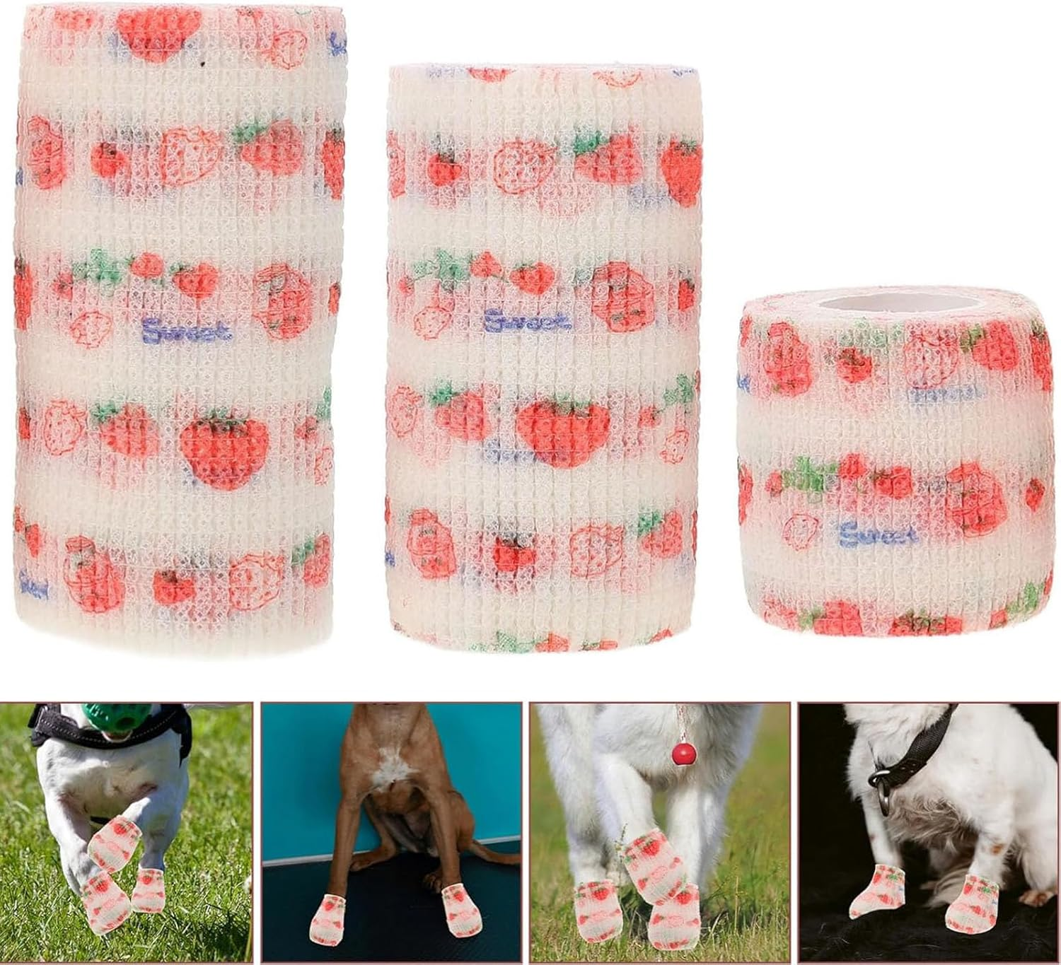 QYINXIU 3 Rolls Bandage Wrap Set, Pet Bandage Vet Tape Wrap, Cute Gauze Rolls Bandage Grip Roll for Dog Cat Pet Horse image number 4