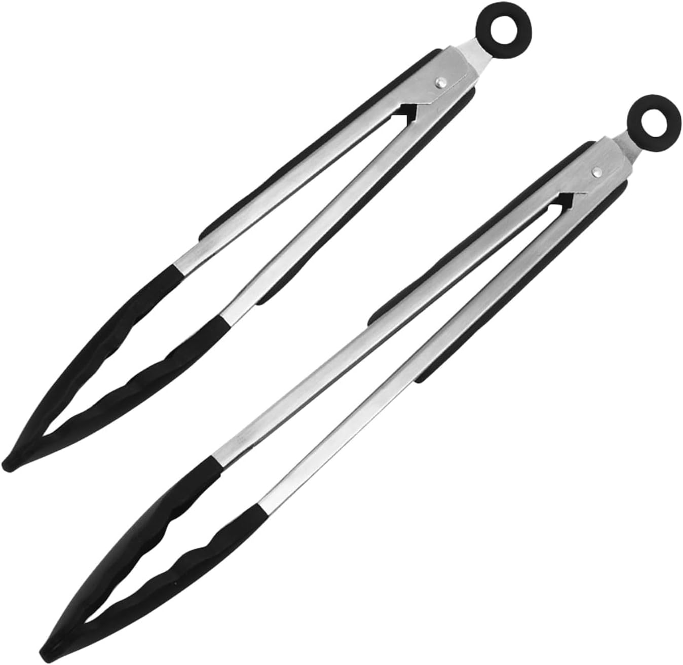 Premium Stainless Steel Locking Kitchen Tongs with Silicone Tips, 13.38 Inch and 10.63 Inch Heavy Duty Non-Slip Grip Cooking Tongs for Precise Handling and Non-Scratch Use in Any Kitchen