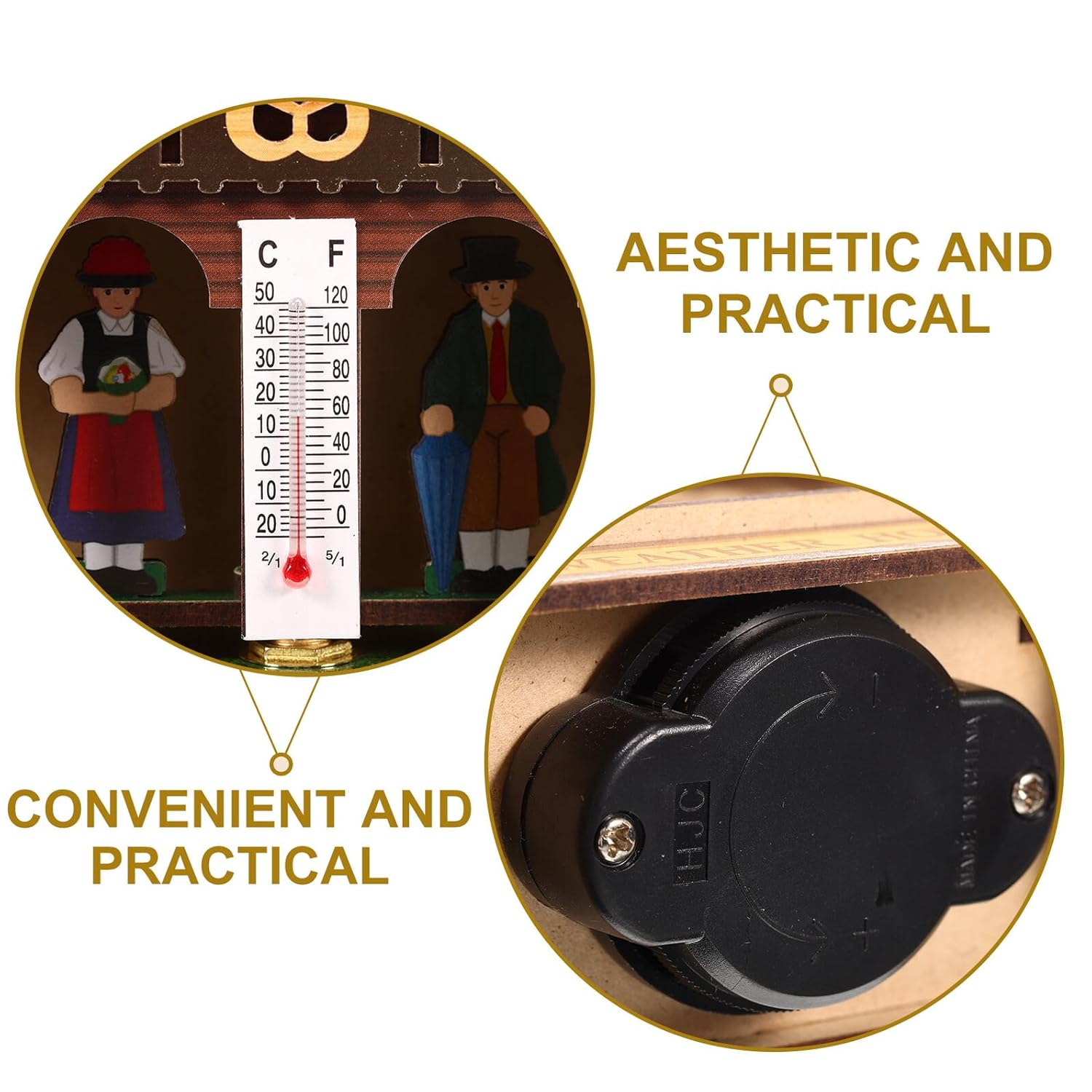 TIDTALEO Wooden Weather House Wall Thermometer Hygrometer Barometer Indoor Climate Gauge with Precise Temperature Humidity Monitor Stylish Home Weather Station Wall Mount image number 3