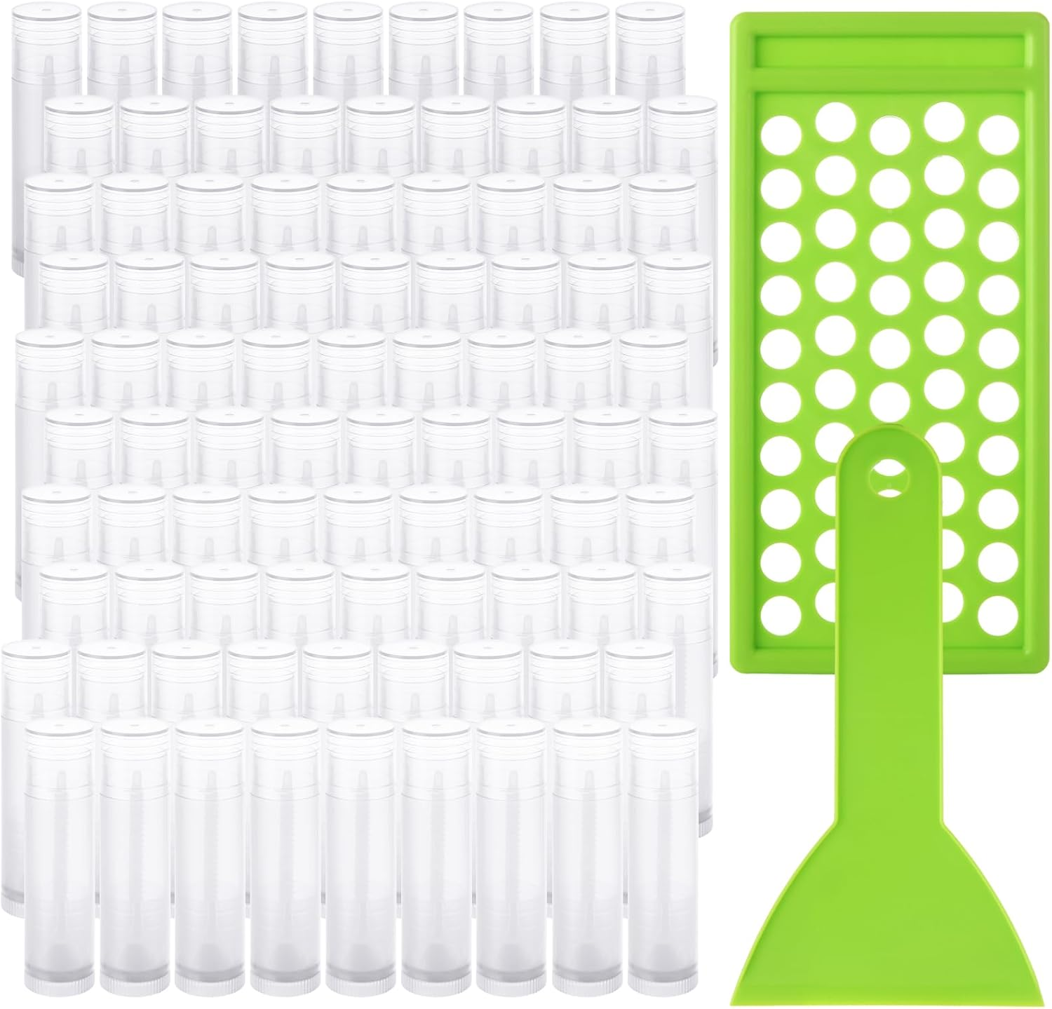 GBACHOOSE 200PCS Plastic Lip Balm Tubes 5Ml/5G Clear Lip Balm Containers with Filling Tray and Spatula, Rotating Type Refill Lip Chapstick Tubes Empty with Cap for DIY Make Up