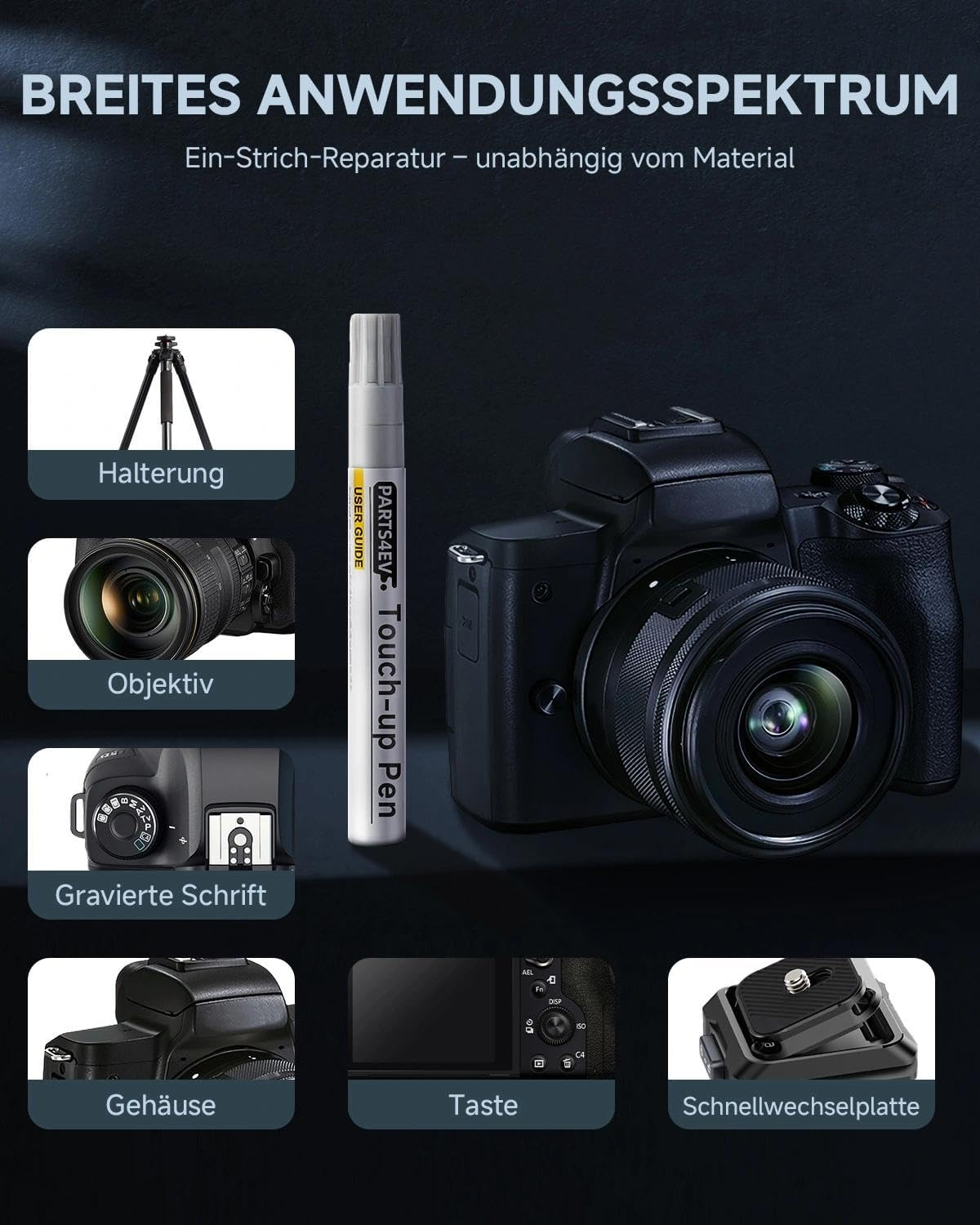 Semi-Matte Black Paint Pen - Compatible with Metal Camera Bodies Repair Pen for Quick Repair of Case Scratches on SLR & System Cameras, Includes Replacement Tip image number 2