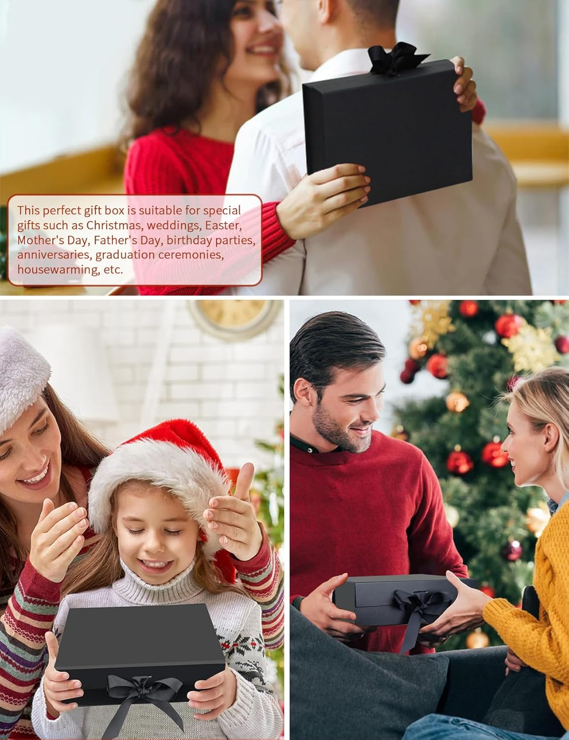 4 PCS Gift Boxes, Magnetic Closure Collapsible Gift Boxes for Gift Packaging, Rectangle Gift Box for Mother'S Day Weddings Birthdays Gifts, Large Capacity Solid Color Gift Box with Ribbon (PK) image number 1