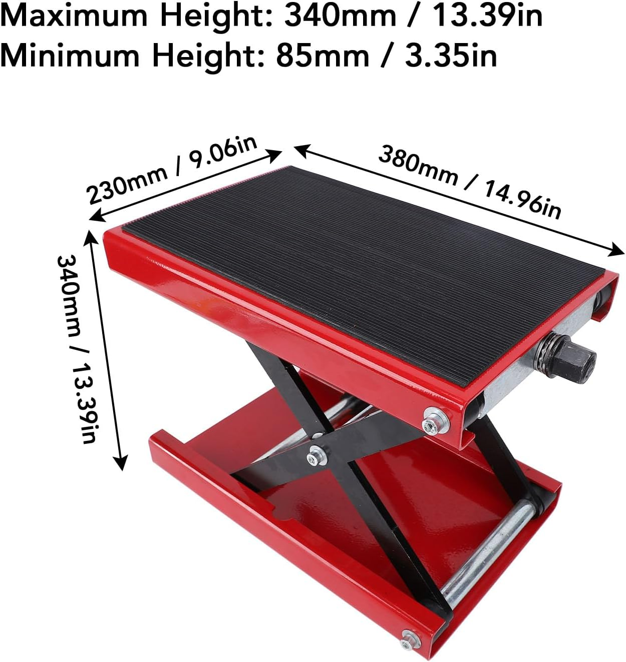 Motorcycle Lift, 1100 LBS Motorcycle Scissor Lift Jack with Wide Deck, 3.35 to 13.39In Adjustable Height, Foldable Heavy Duty Metals Motorbike Jack Stand image number 4