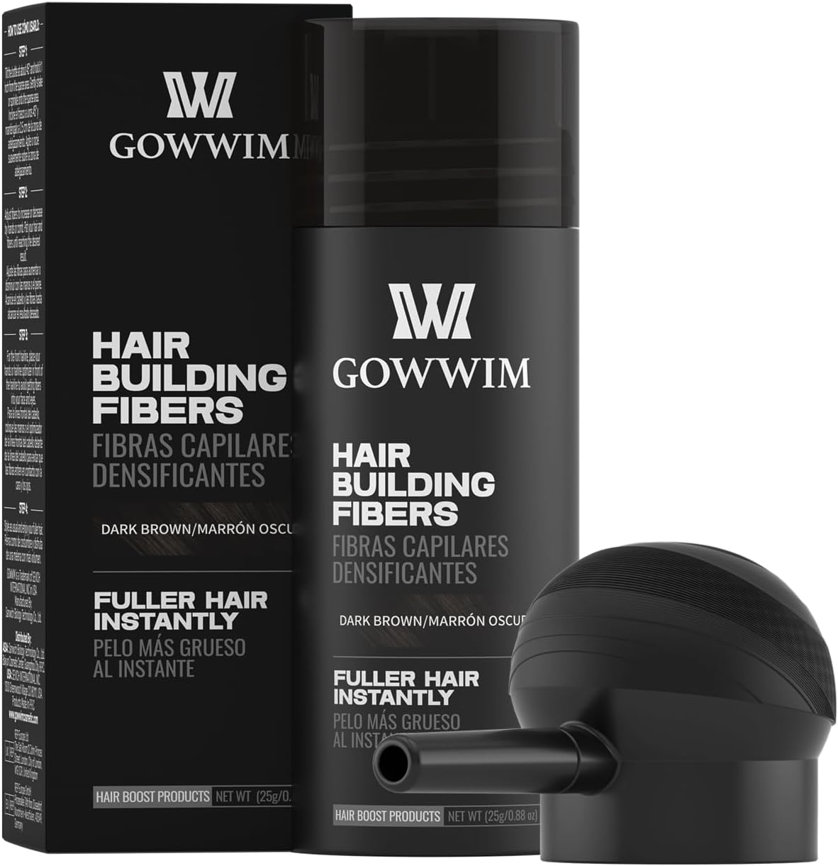 Gowwim Hair Thickening Fibers Best 2-In-1 Kit Set,Keratin Hair Building Fibers & Spray Application Atomizador Pump Nozzle & Hair Fiber Lock Hold Spray,Instantly Cover Sparse Hair Areas (Mid Brown)