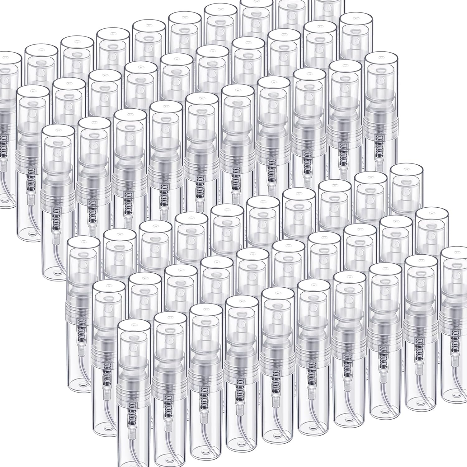 Fandamei Mini Spray Bottle, 60PCS 2Ml Mini Clear Plastic Spray Bottle Empty, Fine Mist Refillable Mini Perfume Bottle. Small Empty Sample Containers Bottle. 2Ml, 60 Pack, Clear, FANL-093