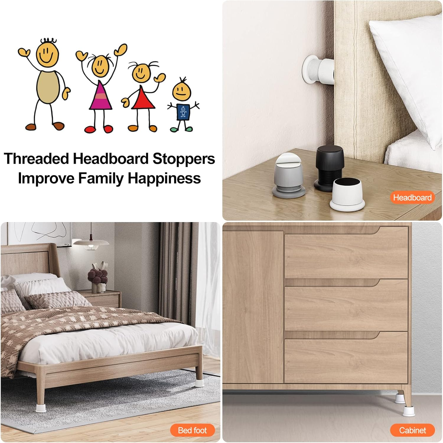 Xuenair Headboard Stoppers, 1.6-2.6 Inches Bed Wall Stopper, Adjustable Bed Frame Anti-Shake Tool, Headboard Bed Stabilizer for Wall Furniture (White - 2 Pcs) - White - 2 Pcs image number 6