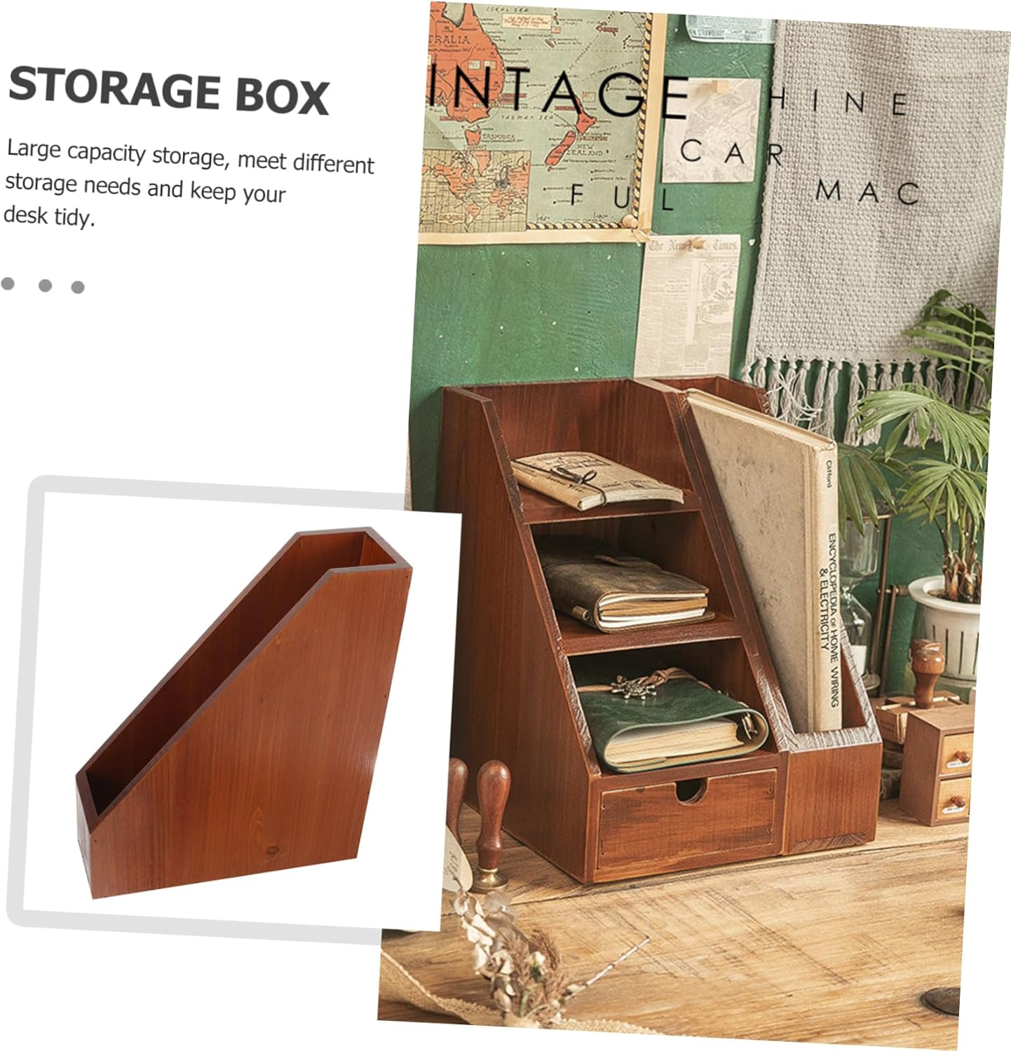 HAPINARY Solid Wood Storage Box Craft Organiser Folding Desk Accessory Office Supplies Organizers image number 2