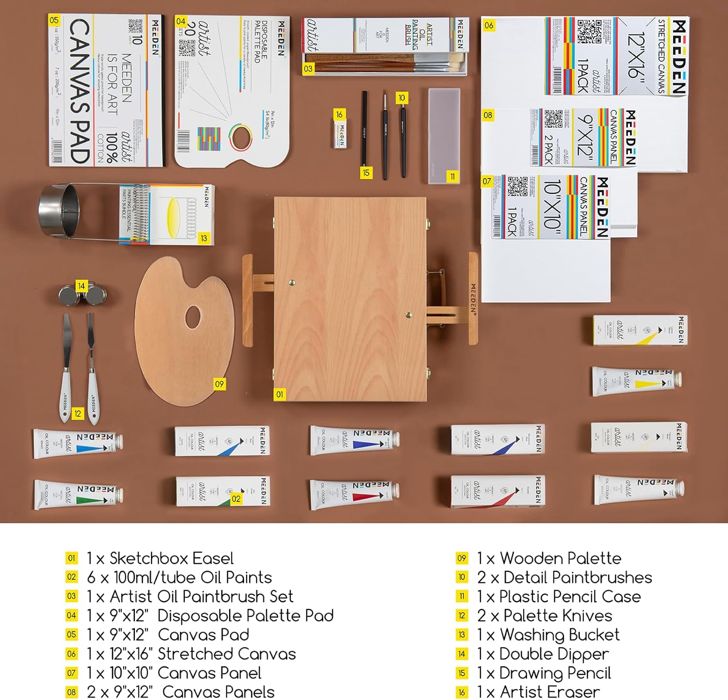 MEEDEN Oil Painting Set, Paint Supplies with Tabletop Easel, Art Painting Kit with 6 X 100Ml Artist-Grade Oil Paints, Stainless Steel Palette Knives for Adults, Artist image number 5