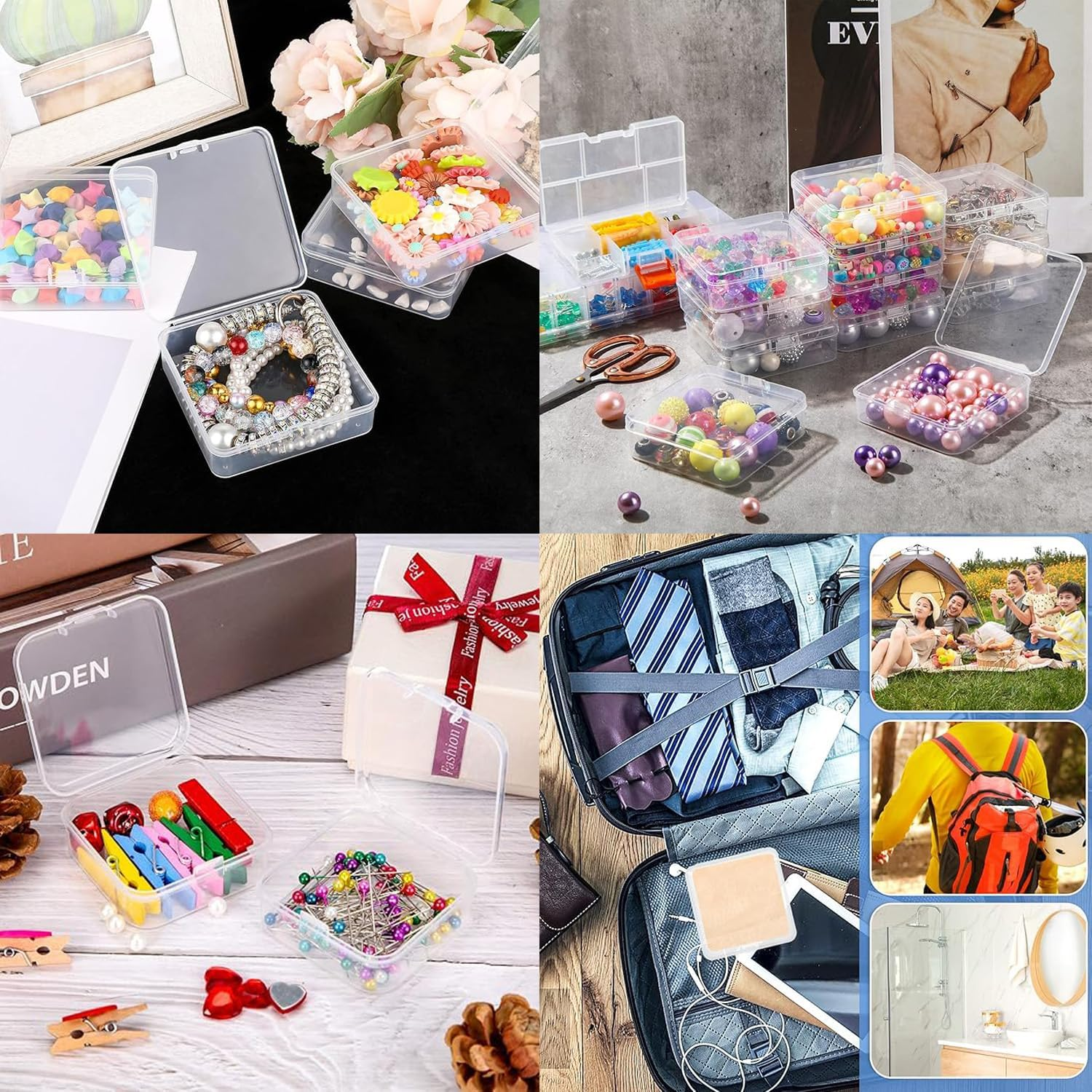 6Pcs Small Plastic Containers with Hinged Lid, Clear Beads Storage Containers, Craft Storage Box, Soap Travel Storage Cases, Organizer Containers for Small Items Jewelry Hardware Accessories