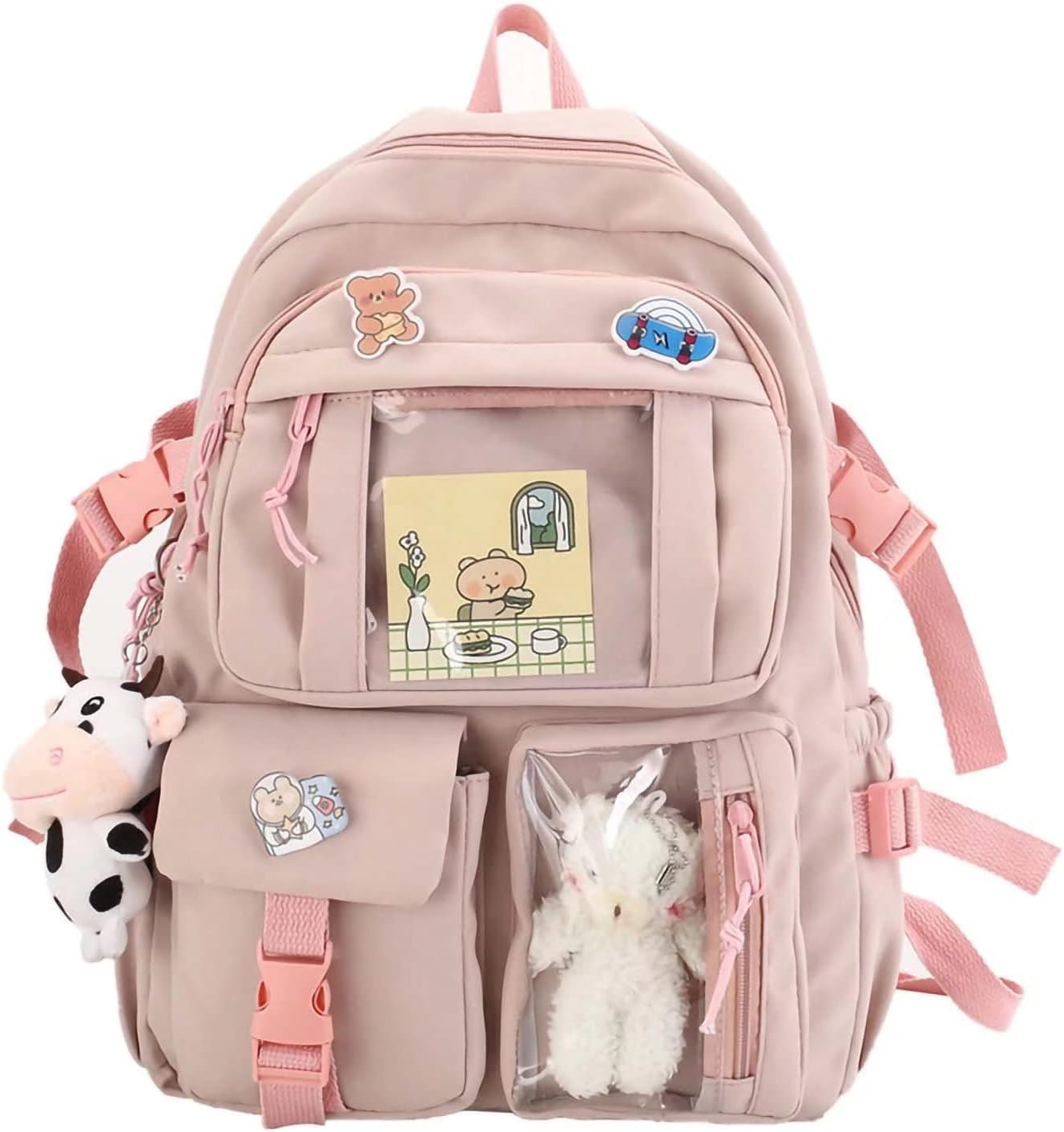 MOJIDUO Kawaii Backpack with Cute Plush Pendant and Kawaii Pins,Aesthetic Backpack Cute Kawaii Backpack for School