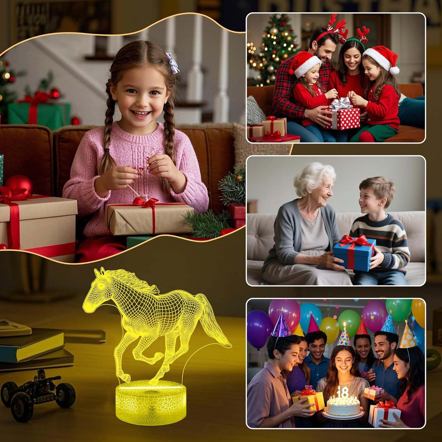 Horse Gifts for Girls, 3D Illusion Lamp, 3D Horse Night Light with 16 Colors Remote and Touch Control, Horses Decor for Kids Room, Girls Birthday Gifts image number 4