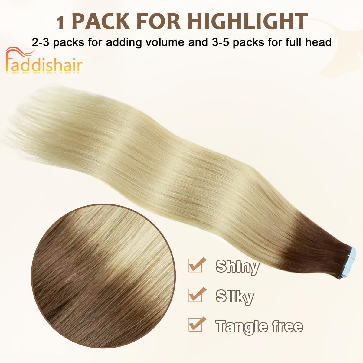 Tape in Human Hair Extensions D.Brown to Ash Blonde 20Pcs 50G Invisible Tape in Hair Extensions 18 Inches (D.Brown to Ash Blonde) image number 3