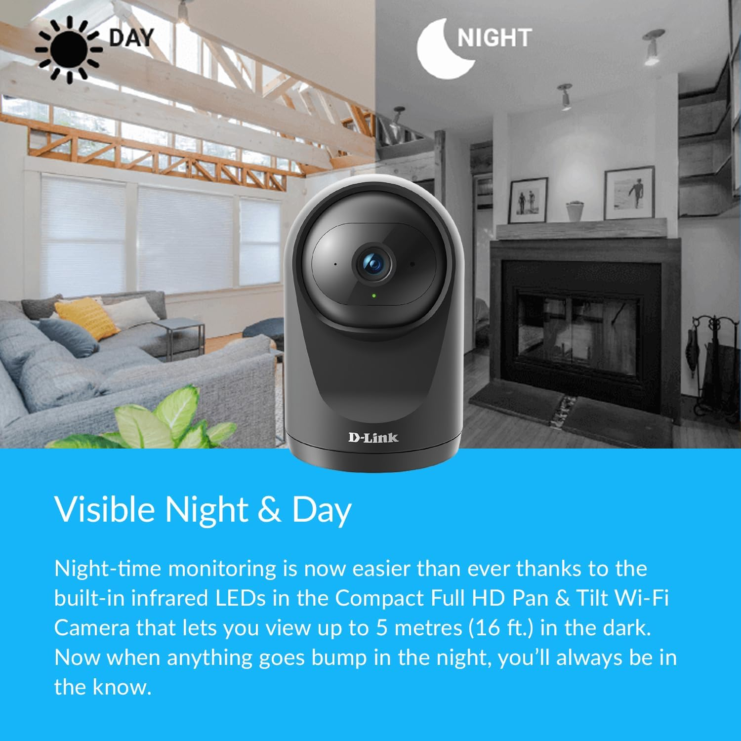 D-Link DCS-6500LHV2 Full HD Pan & Tilt Wi-Fi Camera, Dog/Pet Camera, Motion Tracking, Indoor Camera, Wifi Camera, IR Night Vision, WPA3&trade; Encryption,Sd&Cloud, Supports Google/Alexa to Keep Homes Secure