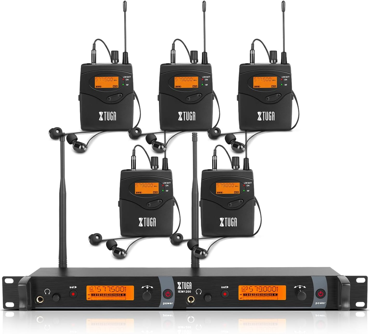 XTUGA IEM1200 UHF Mono Wireless in Ear Monitor System 2 Channel 5 Bodypacks Monitoring with in Earphone, 40 Frequencies, Rack Mountable, up to 300Ft Operation, Suitable for Church and Band image number 5