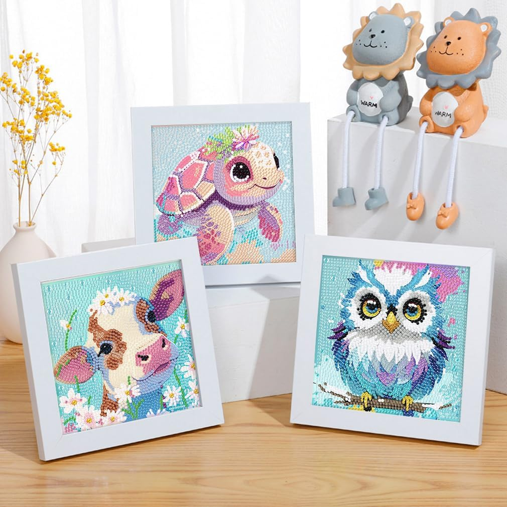 4 Packs 5D Cartoon Diamond Art Kits for Kids, Cute Animals DIY Diamond Arts Mosaic Kits for Adults Beginner, Full round Drill Gem Art for Home Wall Decor Kids Present 6X6 Inch image number 2