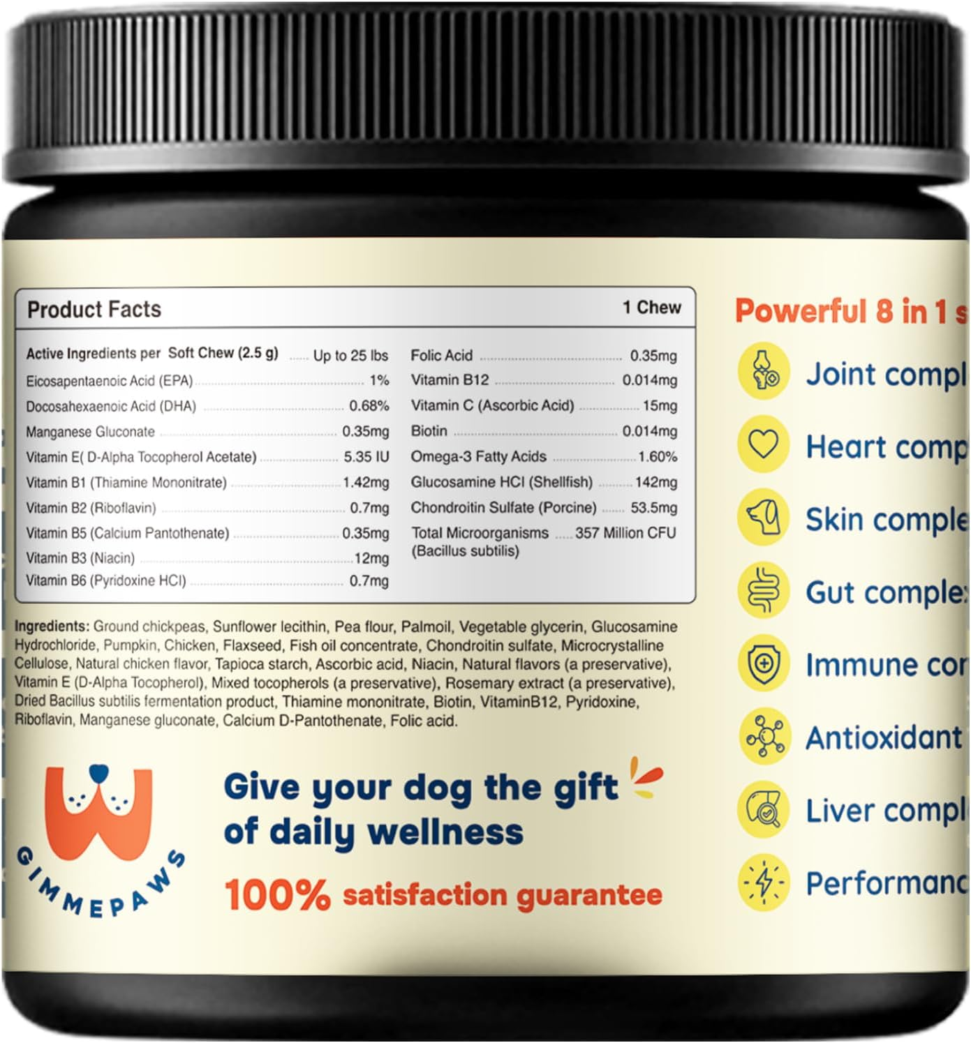 Daily Dog Multivitamin Supplement &ndash; 8-In-1 Soft Chews with Glucosamine, Omega 3 & Probiotics for Hip, Joint, Skin, Coat, Gut & Immune Health &ndash; Chicken Flavor &ndash; 120 Chews image number 3