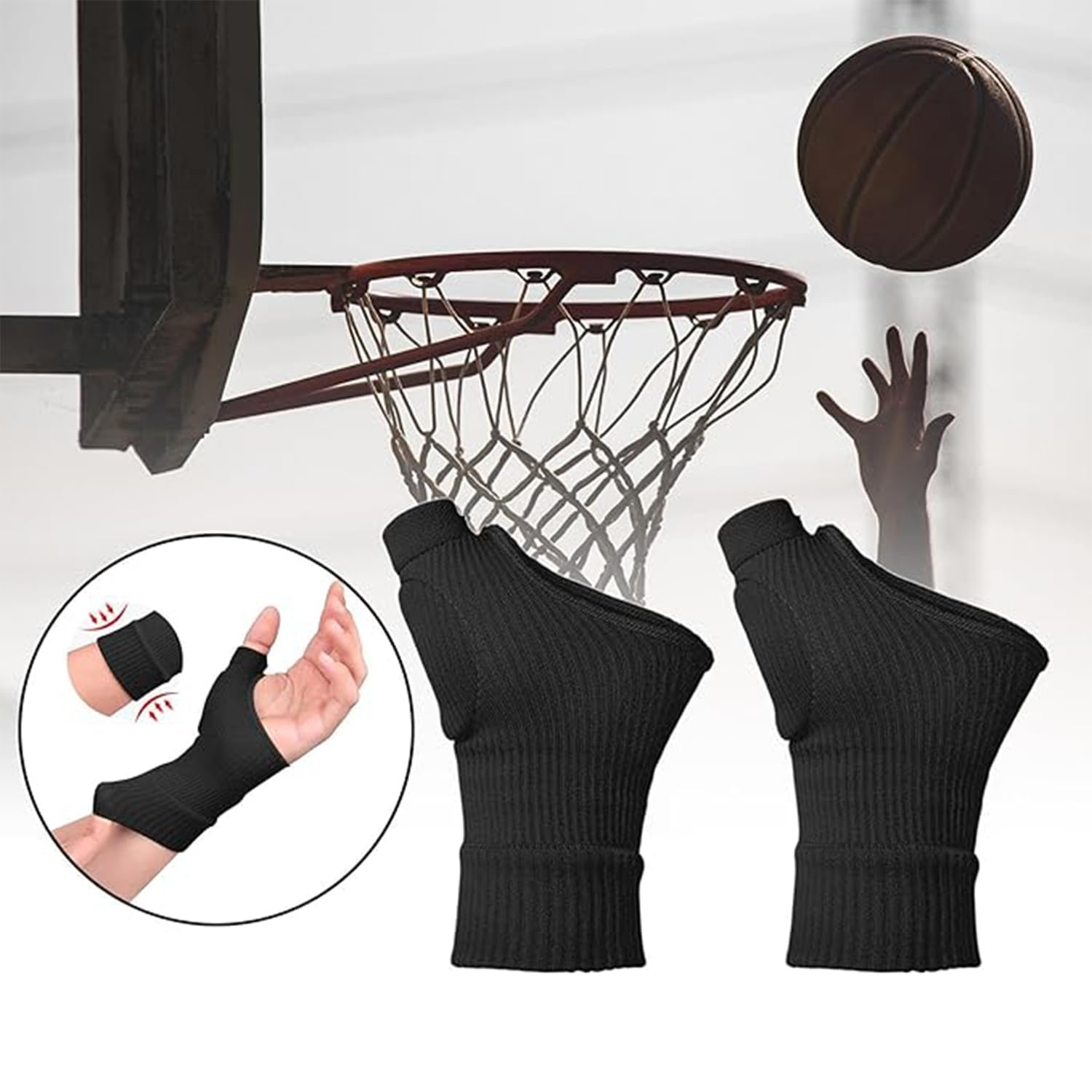 Roczential Gel Thumb Brace 1 Pair Wrist Support Compression Gloves Breathable Wrist Brace for Arthritis Pain Relief Protector Support Compression Arthritis Gloves for Carpal Tunnel Tenosynovitis (Black) image number 5