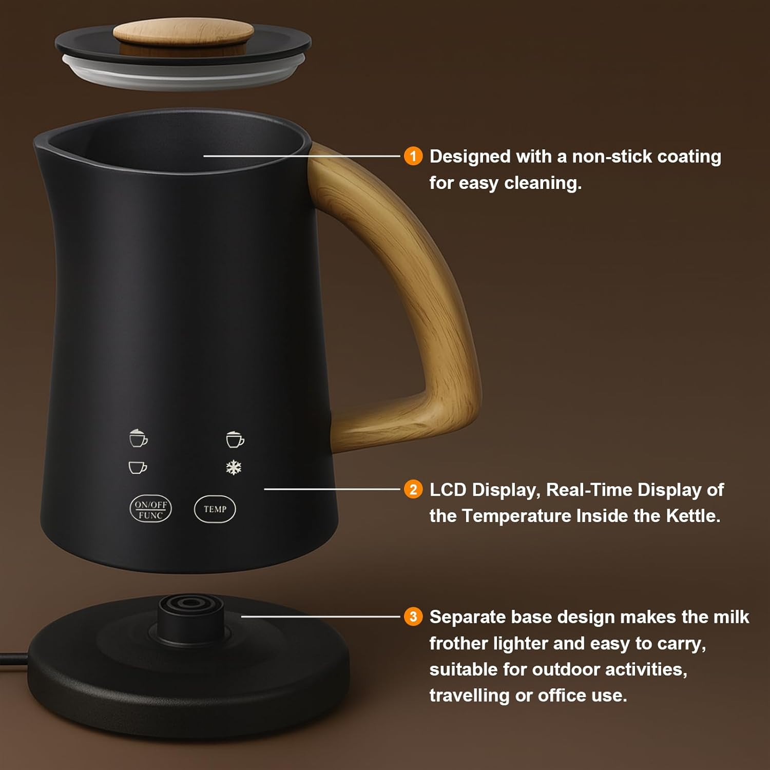 Advwin Electric Milk Frother, 4-In-1 Hot & Cold Frothing Coffee Steamer Frother, Digital Display Foam Maker with 500Ml Milk Heating, 290Ml Foam, Perfect for Latte, Cappuccino, and Coffee Drinks | 500W image number 6