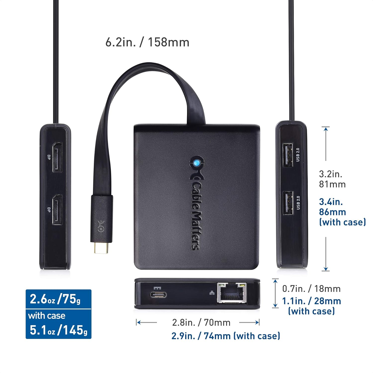 Cable Matters Dual Monitor USB C Hub with Displayport 1.4 and 100W Charging - Support 8K and Dual 4K 60Hz - Thunderbolt 3, Thunderbolt 4, USB4 Compatible for Surface Pro, XPS, Windows Only image number 6