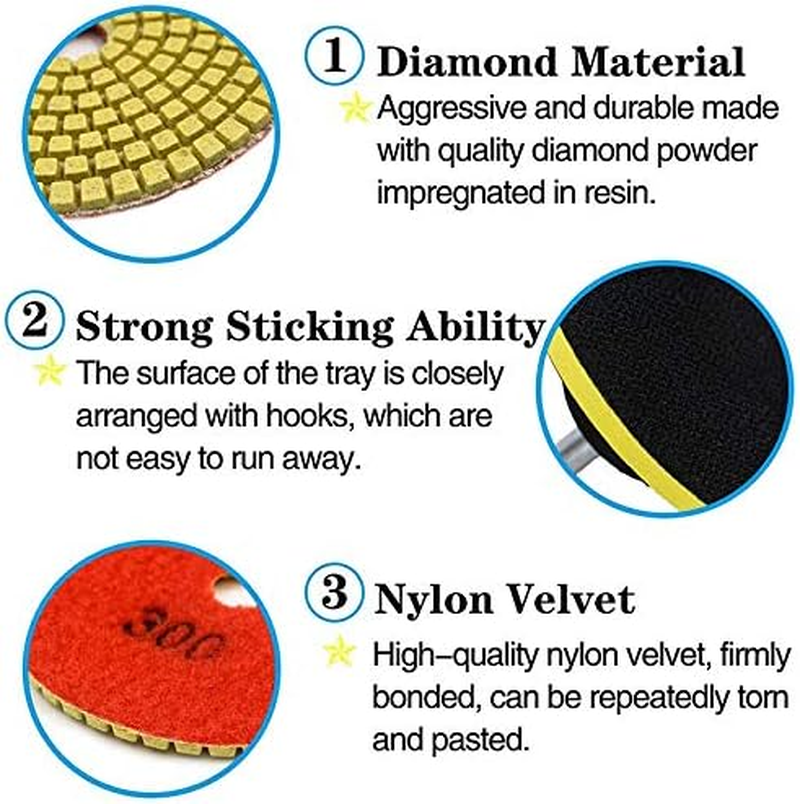 11Pcs 3 Inch 80Mm Polishing Pads Kit Wet/Dry for Stone Concrete Marble Polishing Use Grinding Discs Set image number 4