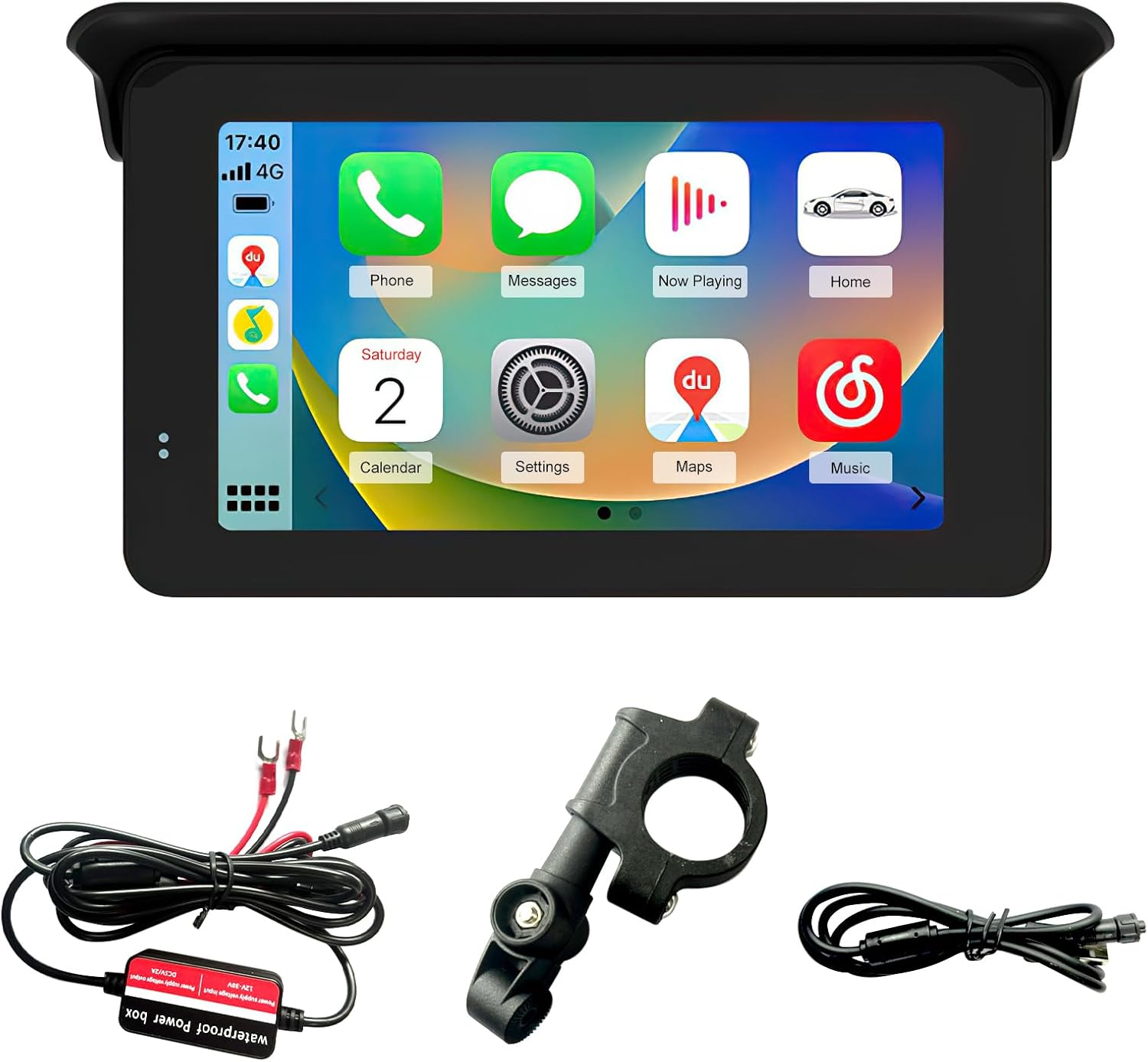Motorcycle IP65 Waterproof GPS Portable Carplay, Carplay/Android Auto 5" IPS Touchscreen Android/Ios Car Monitor Portable Siri/Google Assistant for Motorbike GPS Navigation for Bluetooth image number 2
