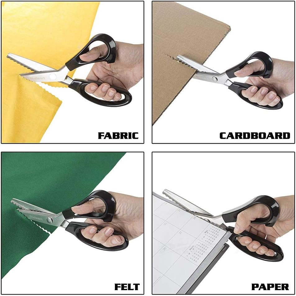 Fabric Pinking Shears Craft Scissors，Serrated Scalloped Stainless Steel Handled Professional Sewing Black Scissors, Scissors for Leather, Tailoring, Paper Crafts Hand Shears Etc. (Scalloped18Mm)