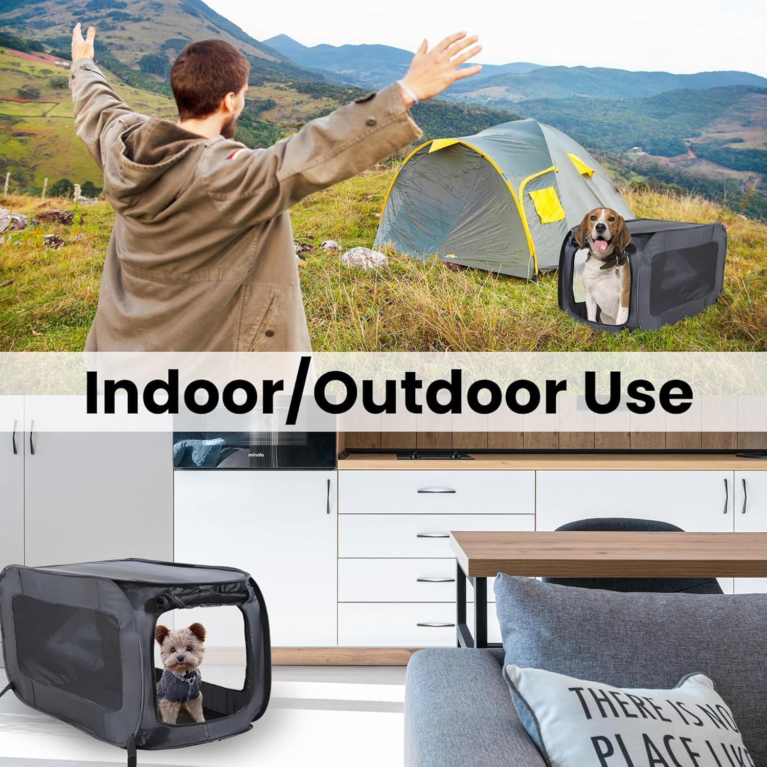 Beatrice Home Fashions Portable, Collapsible, Pop up Travel Pet Kennel, 24" L X 16.6" W X 16" H, Black image number 6