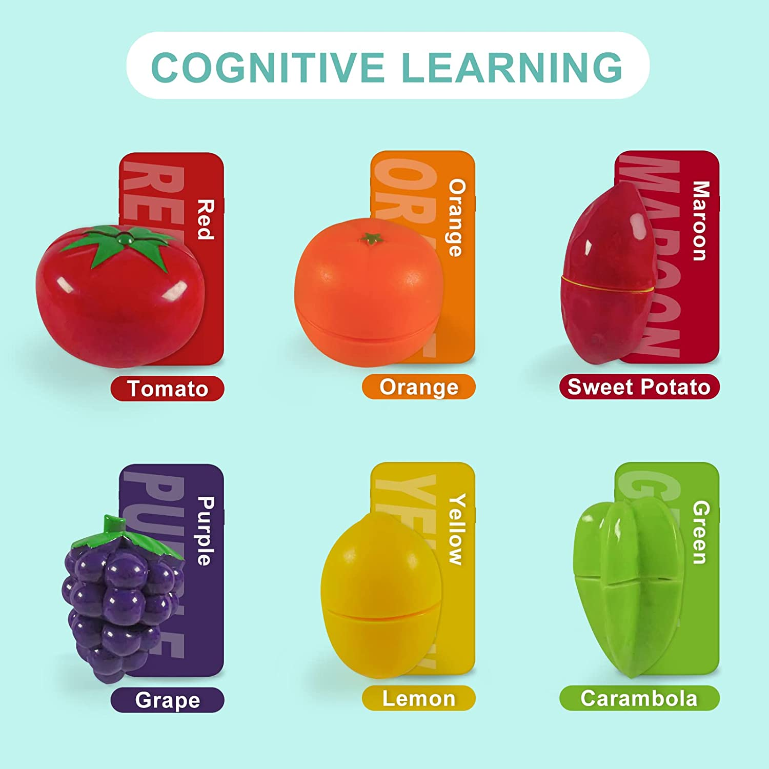 Play Food Set Toy, Learning Educational Pretend Play Kitchen Accessories with Cute Basket, Cutting Fruits, STEM Toy Foods Gifts for Kids Toddlers Boys Girls 3 4 5 6 Years Old（Green） image number 6