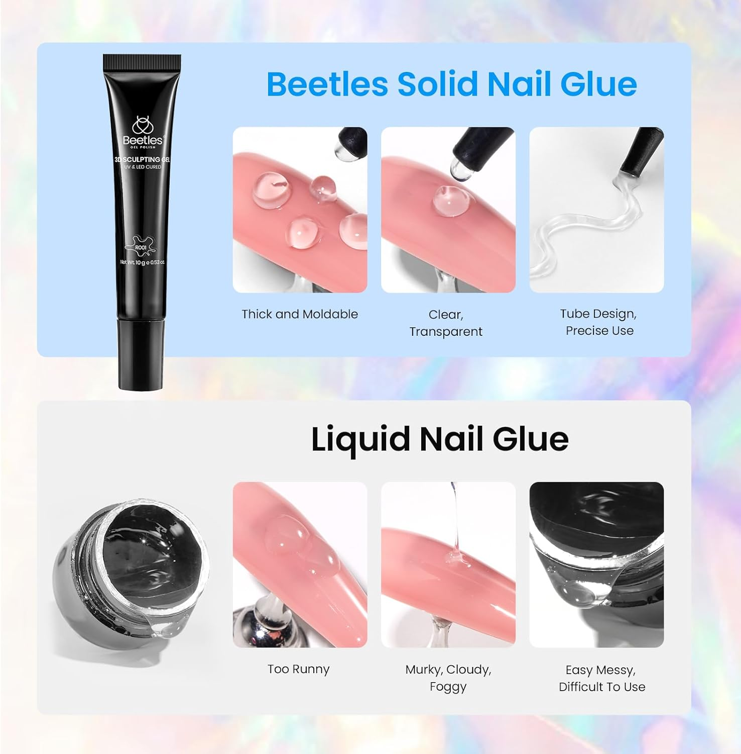 Beetles 3D Nail Sculpting Gel for Nail Art - 6 Colors No Wipe Nail Polish Rhinestone Nail Art Glue for Drawing Molding Sculpture Jewelry Decoration Manicure DIY Design image number 3