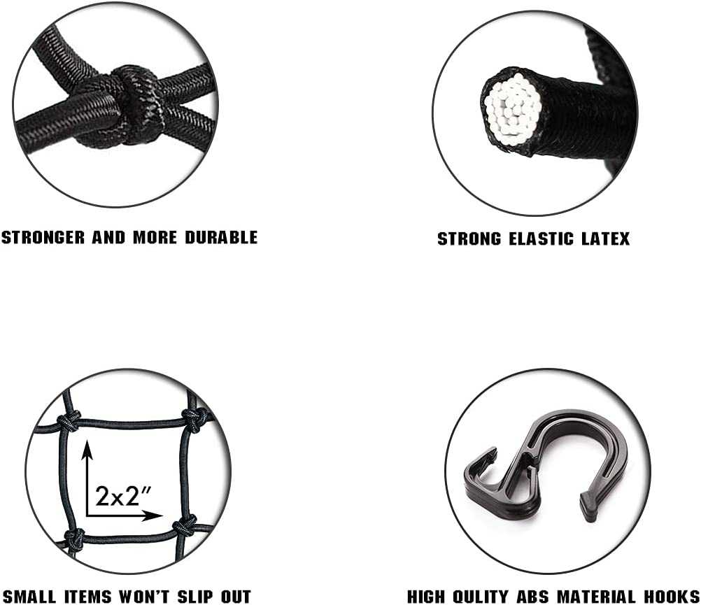 15"X15" Motorcycle Cargo Net Stretches to 30"X30" with 6 Hooks 2''X2'' Mesh for Motorcycle Motorbike Bikes image number 3