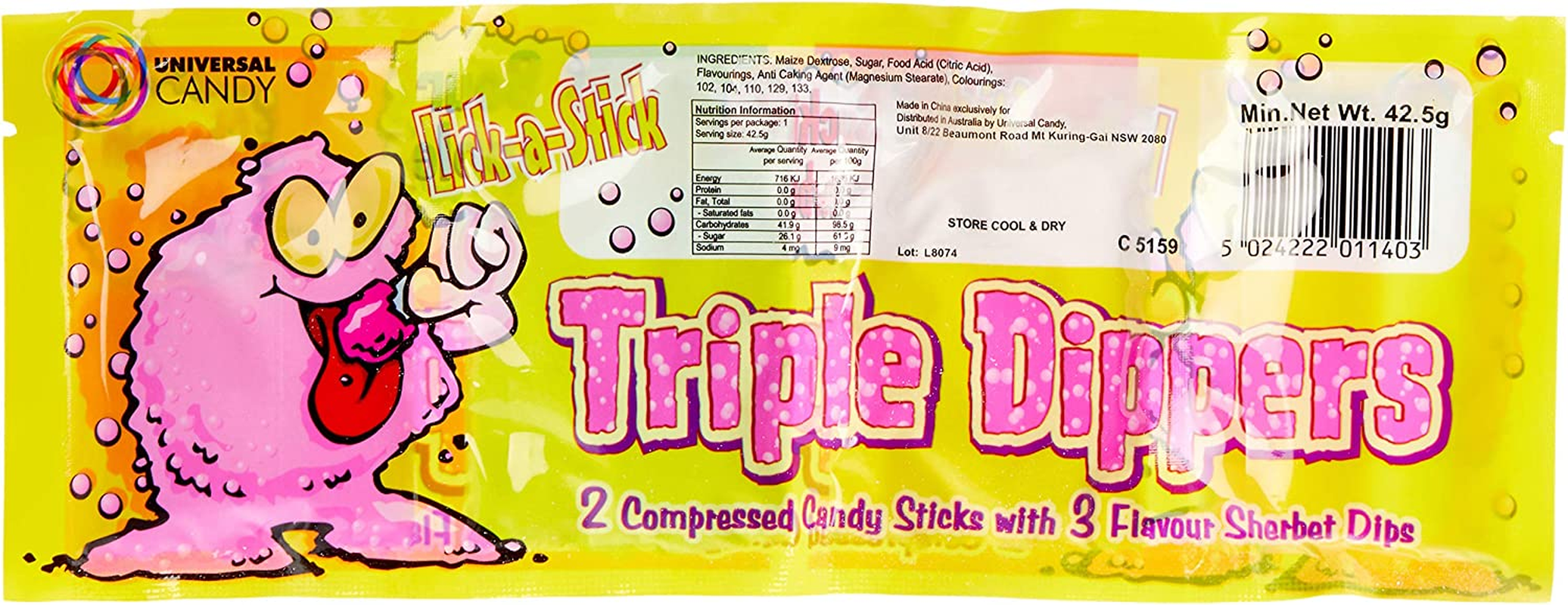 Universal Candy Triple Dippers Sherbet Candy, 24 X 42.5 Grams image number 1