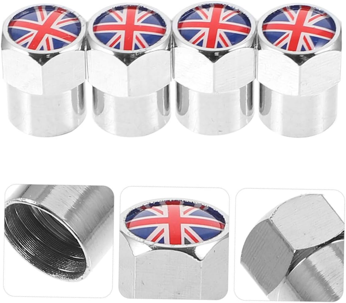 CHILDWEET 8Pcs Metal Wheel Valve Stem Caps Tire Air Caps for Cars and Motorcycles UK Flag Style Valve Stem Covers Set Automotive Tire Accessories for Men and Women