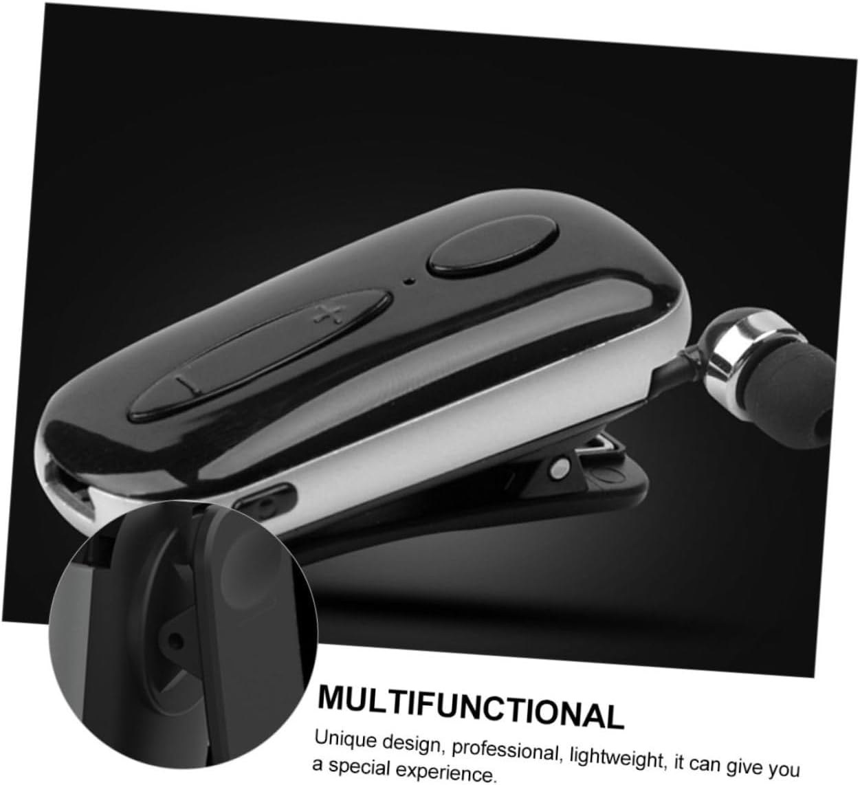 HONMEET Wireless Sports Earphone Clip-On Headphone Professional Mini Earbud Retractable Cable for Outdoor Exercise Black image number 2