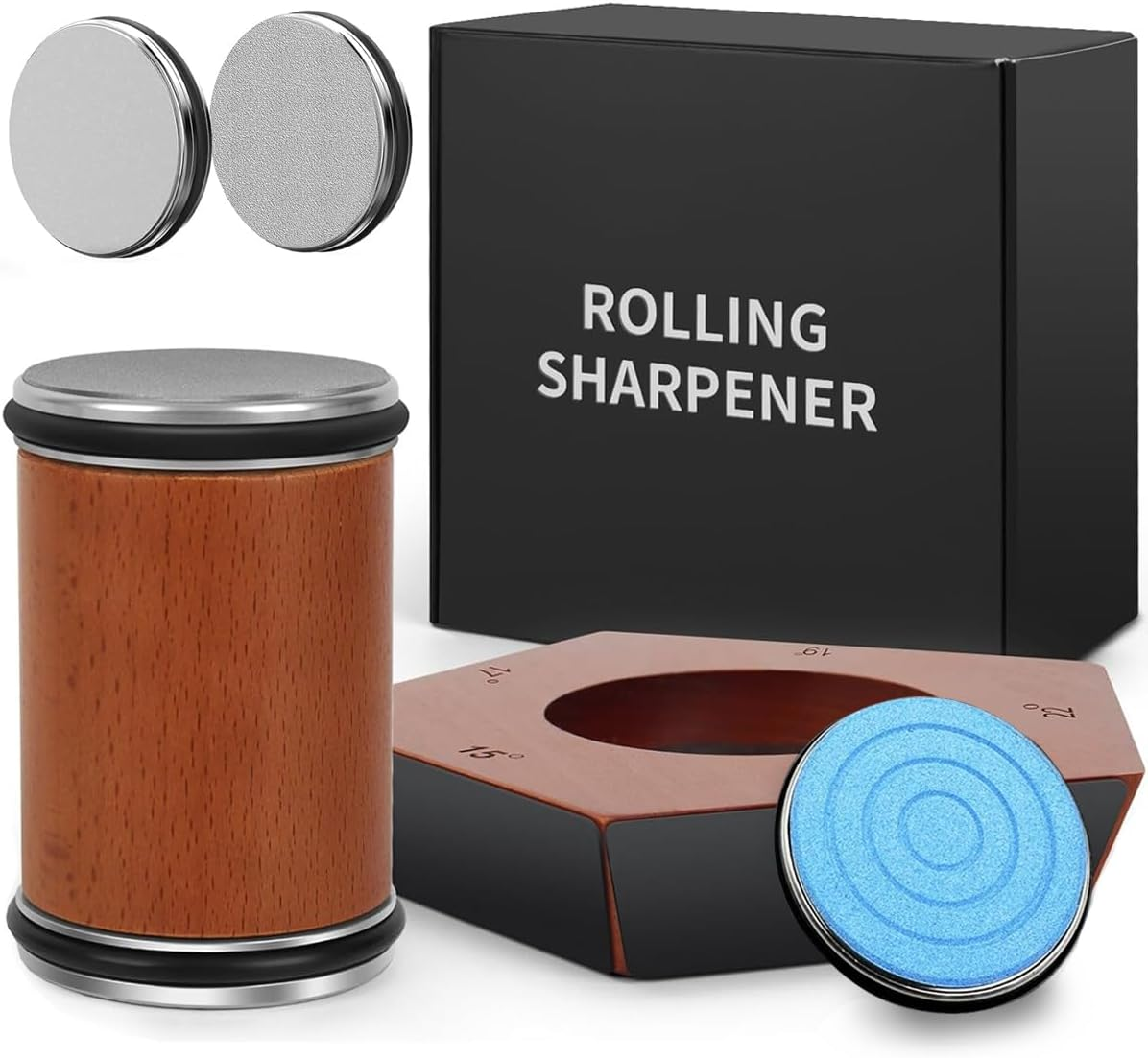 Blissify Rolling Knife Sharpener 5 Angles with 3 Grit Discs, Blunt Knife Sharpening Tool Kit Provide 12, 15, 17, 19, 22 Degree Sharpening for All Kitchen Knives image number 4