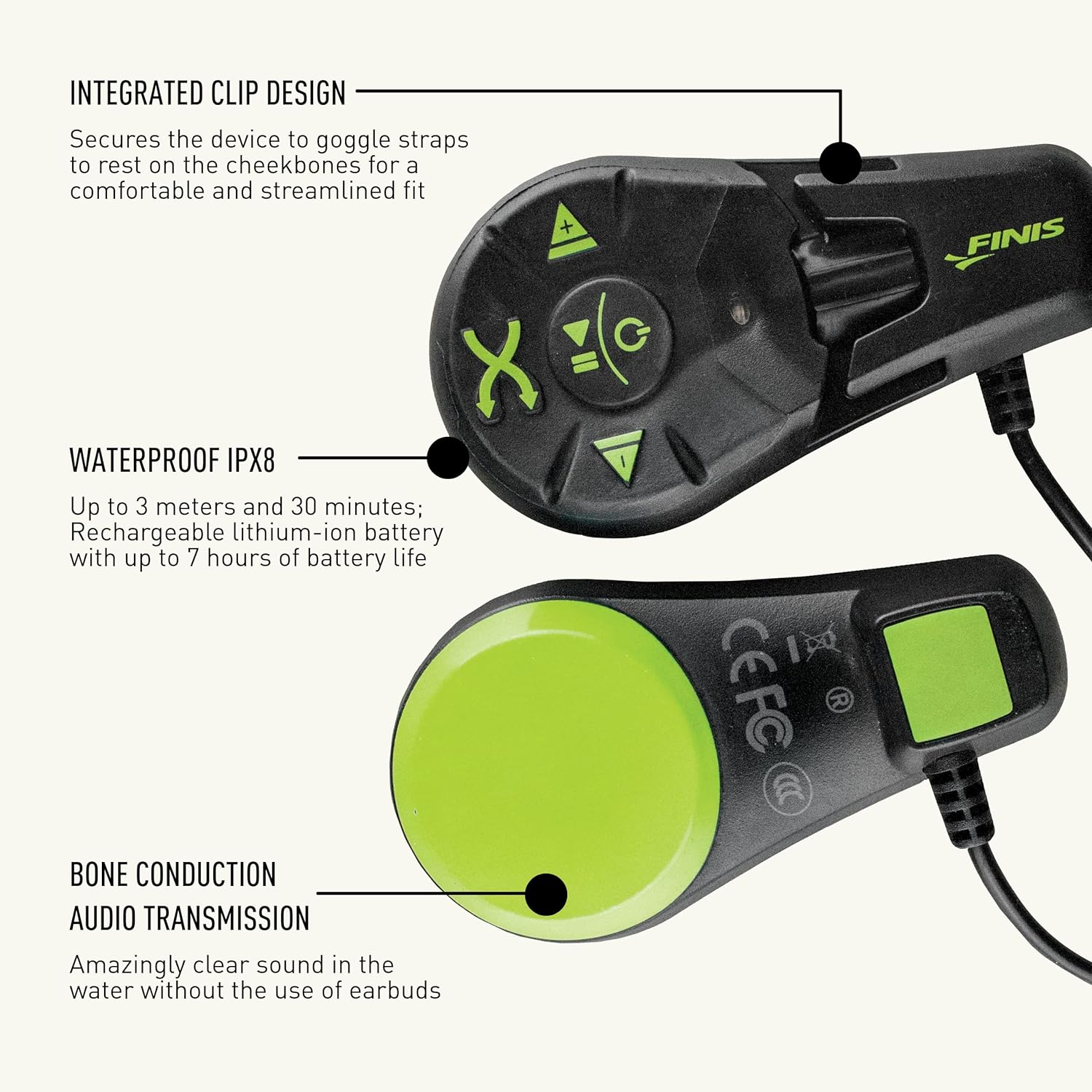 FINIS Duo Underwater MP3 Player - Bone Conduction Swim Headphones - Waterproof Audio - 4GB - MP3/WMA Compatible - 7 Hr image number 2