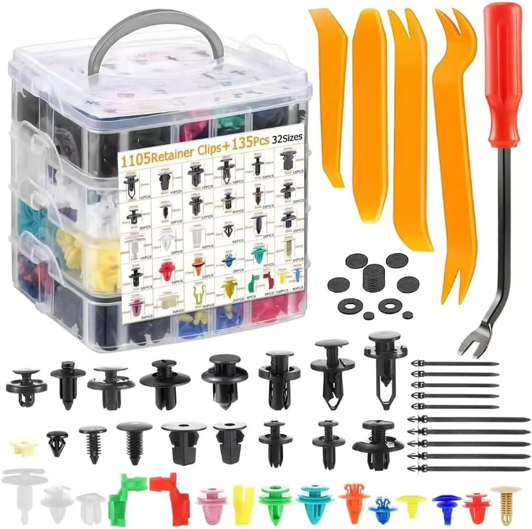 Car Fixing Clip Set, 1240PCS General Motors Tools and Equipment Tool Set, 32 Size Fastener Rivet Repair Car Clip, Decoration Removal Tool and Fastener Removal Tool image number 6